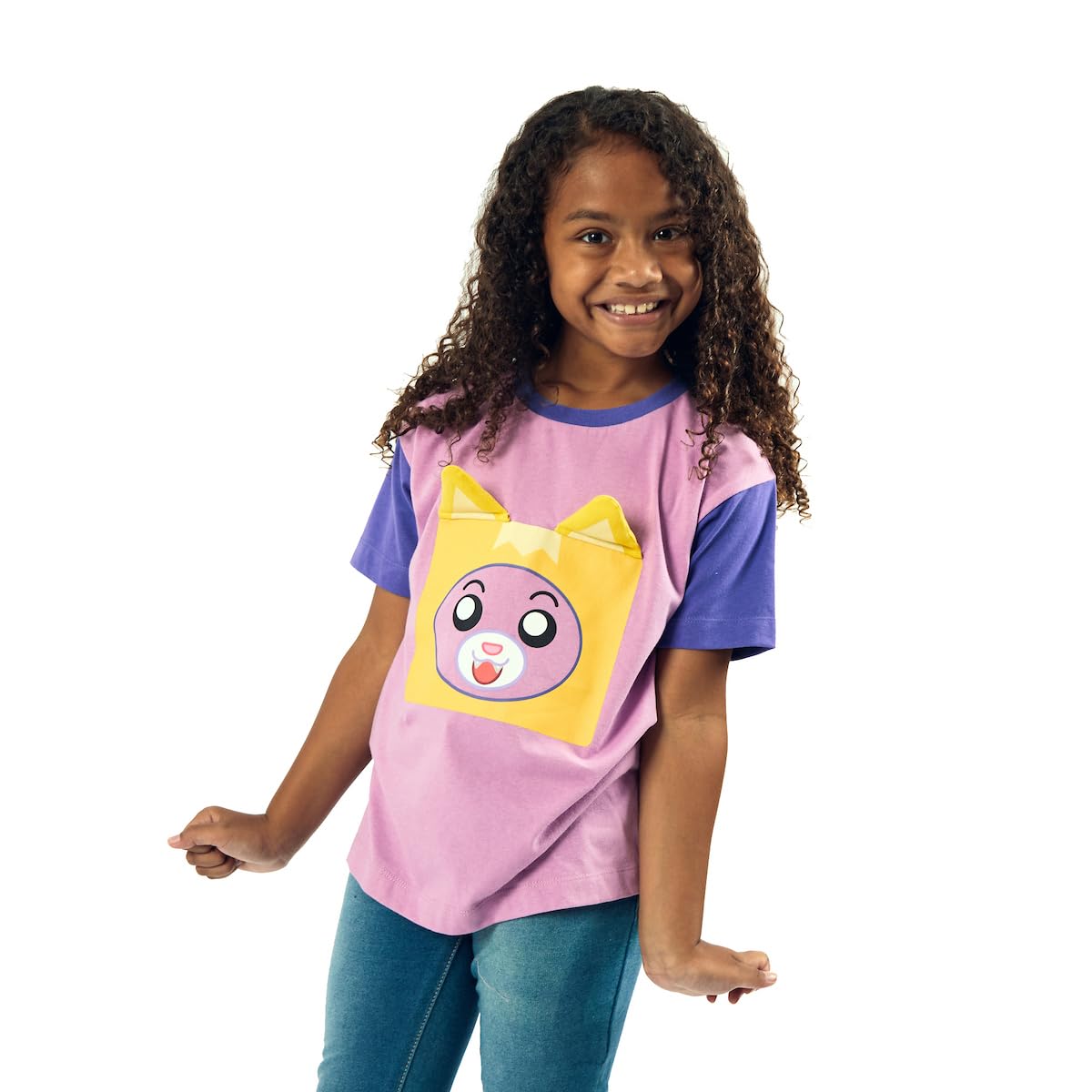 LankyBox Foxy Youth Purple Colorblock Crew Neck Short Sleeve Oversized T-shirt