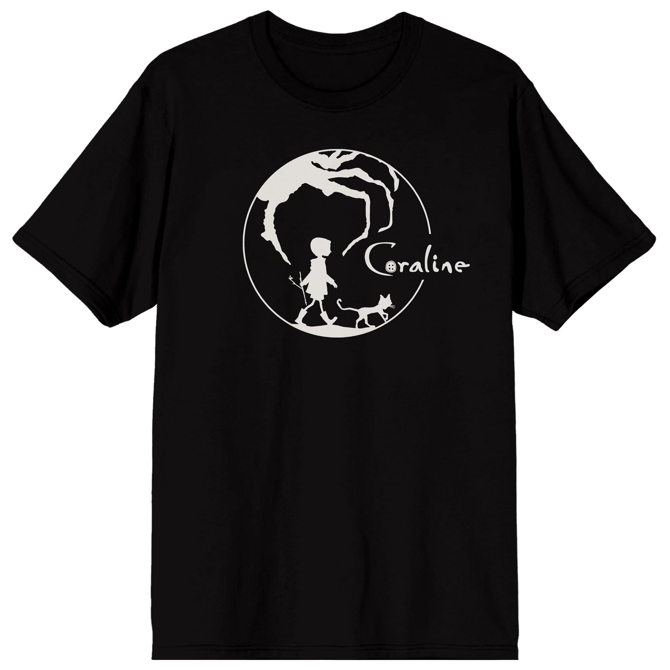 Coraline Character Silhouette Adult Black Crew Neck Short Sleeve T-shirt