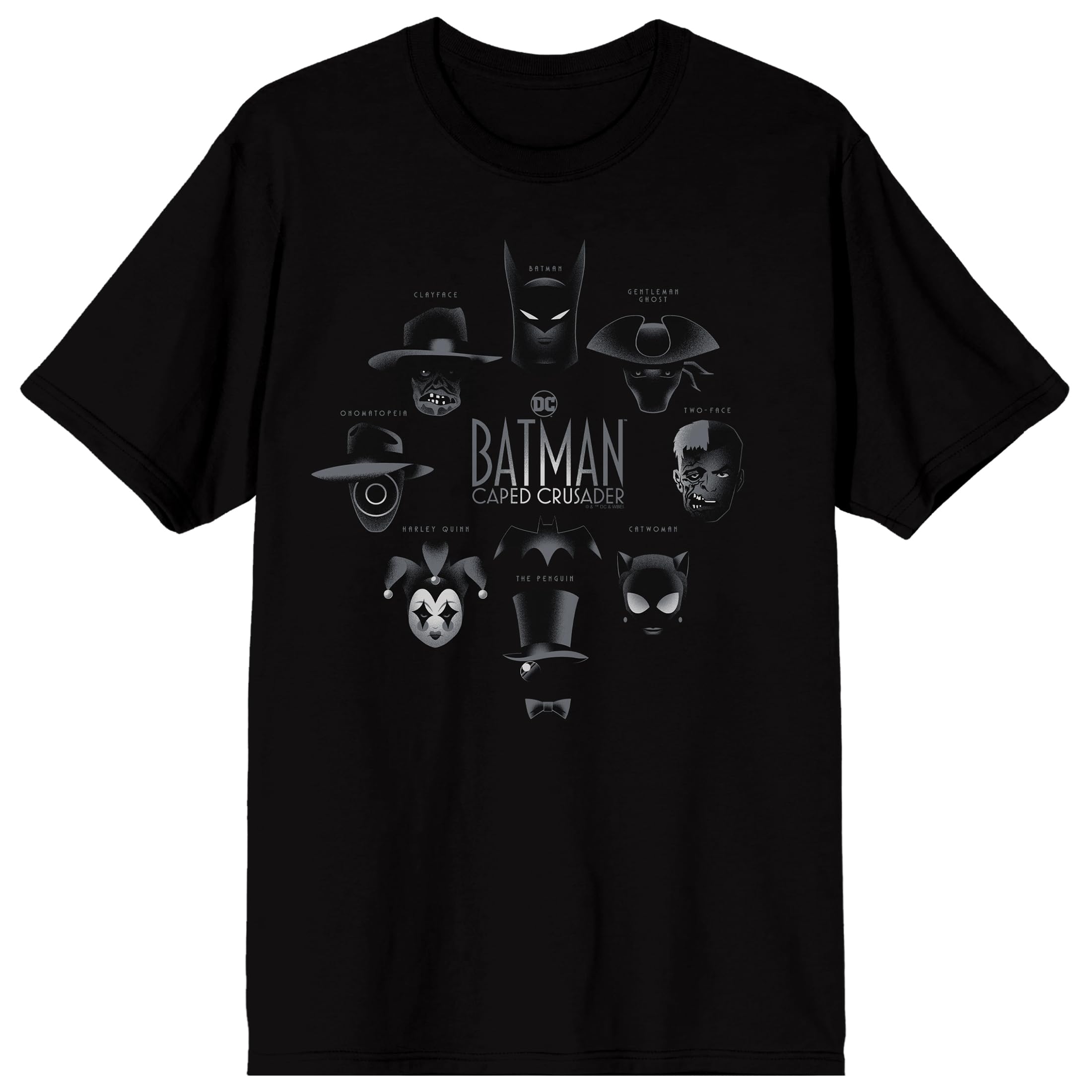 Batman Caped Crusader Character Headshots Adult Black Crew Neck Short Sleeve T-shirt
