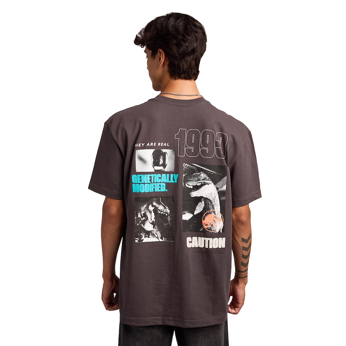 Jurassic Park 1993 Men's Gray Double-Sided Short Sleeve Tee