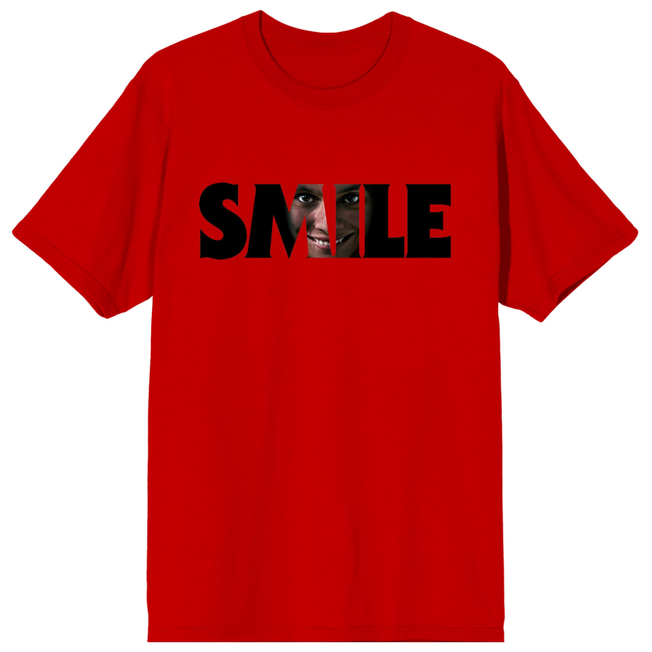 Smile Text With Hidden Face Crew Neck Short Sleeve Adult Red T-shirt