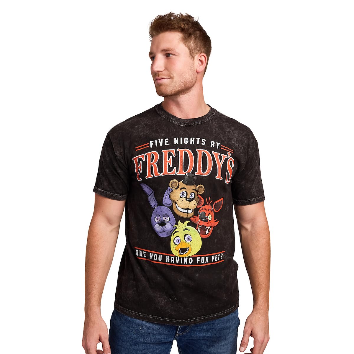 Five Nights At Freddy's Having Fun Yet Adult Black Mineral Wash Crew Neck Short Sleeve Unisex T-shirt