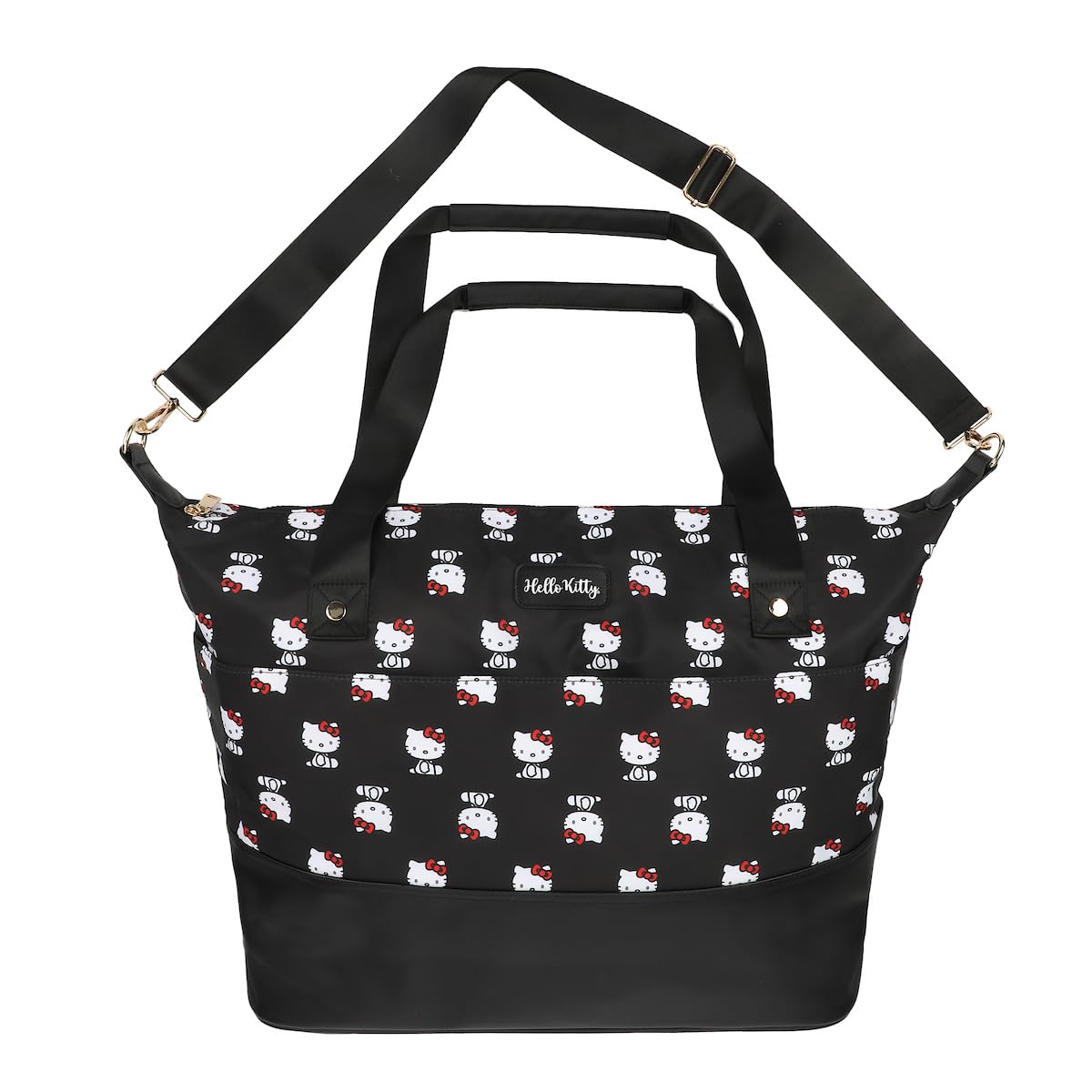 Hello Kitty Black Nylon Tote Multi-Pocket Travel Bag with Adjustable Strap & Trolley Sleeve"