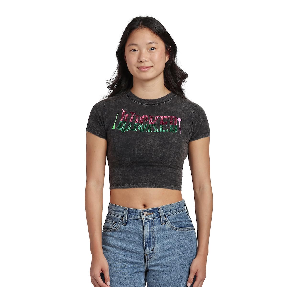 Wicked Part 1 Two-Tone Movie Logo Women's Crew Neck Short Sleeve Cropped Baby Tee