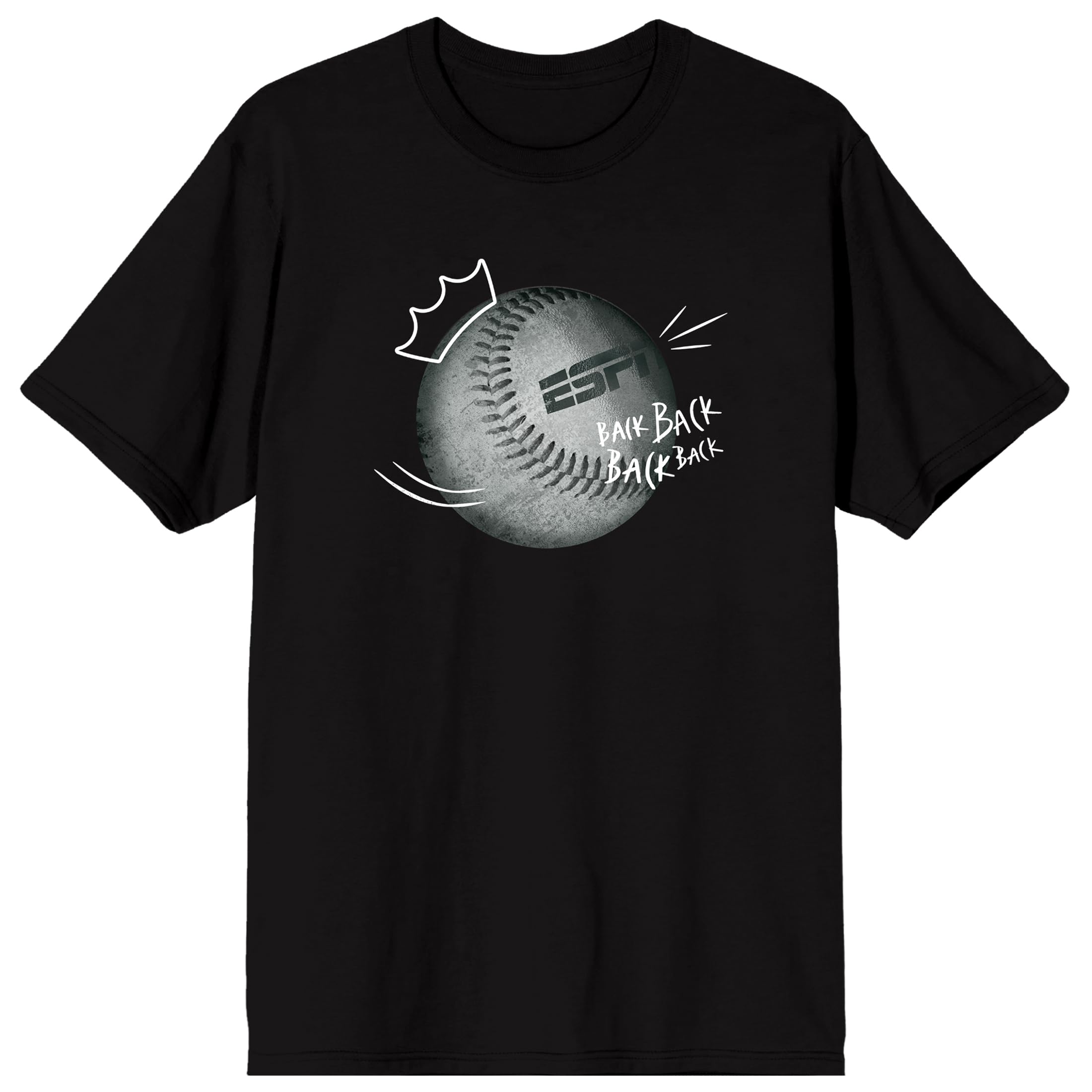 ESPN Baseball Crown & Logo Adult Black Crew Neck Short Sleeve T-shirt