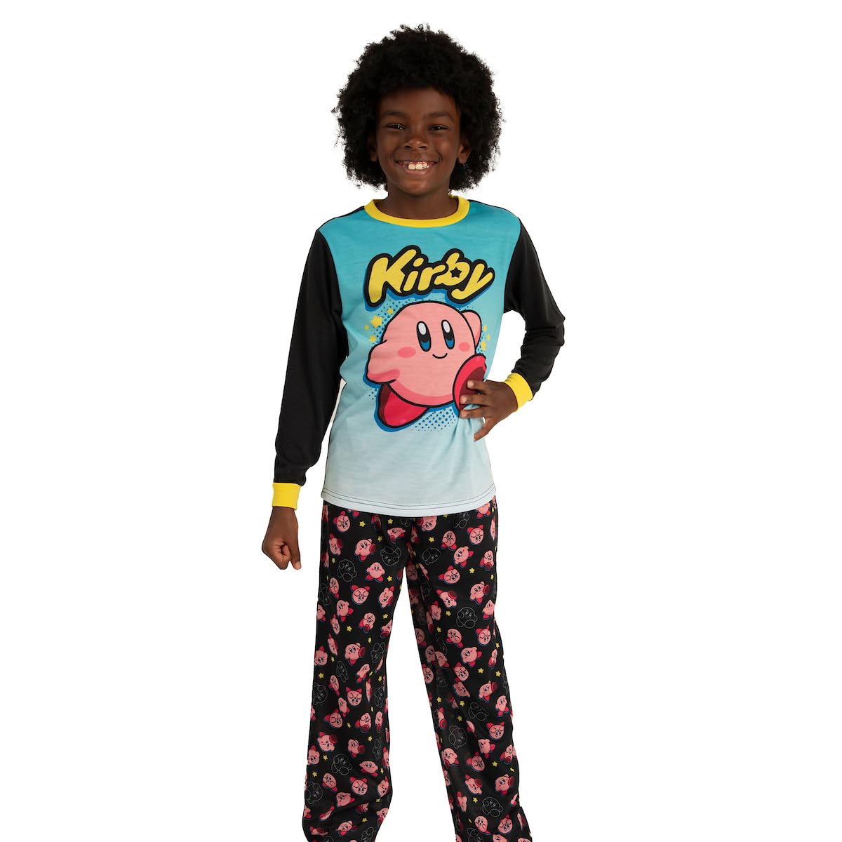 Youth Kirby Sleepwear Set: Long-Sleeve Tee Shirt, Sleep Shorts, and Sleep Pants