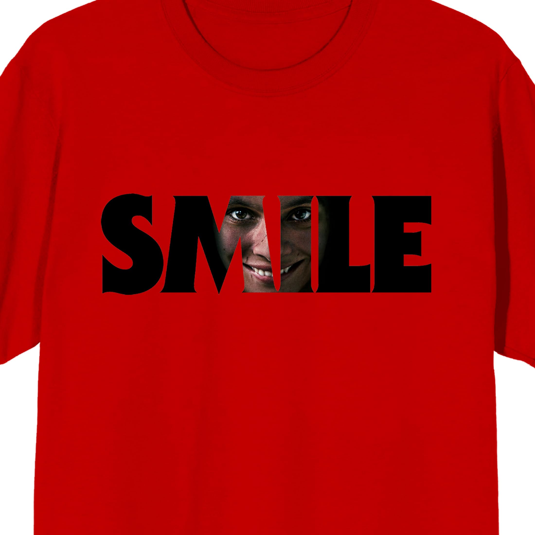 Smile Text With Hidden Face Crew Neck Short Sleeve Adult Red T-shirt