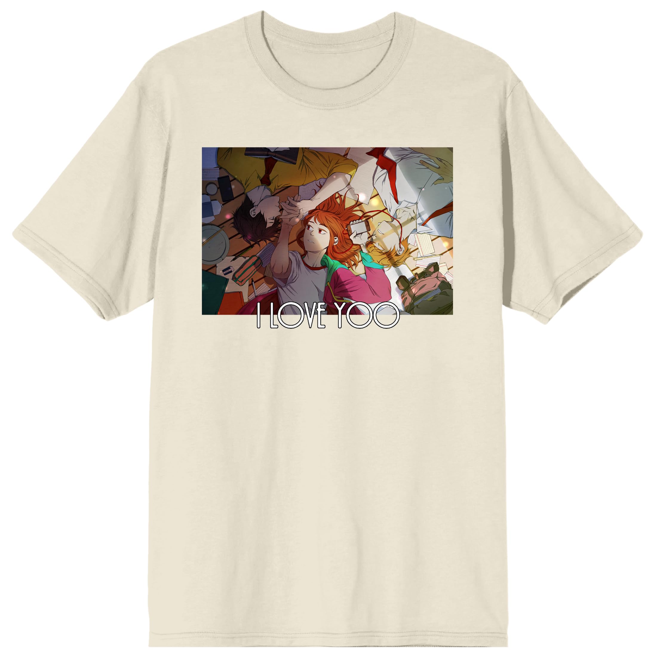 I Love Yoo Characters Lying Down Crew Neck Short Sleeve Natural Adult T-shirt