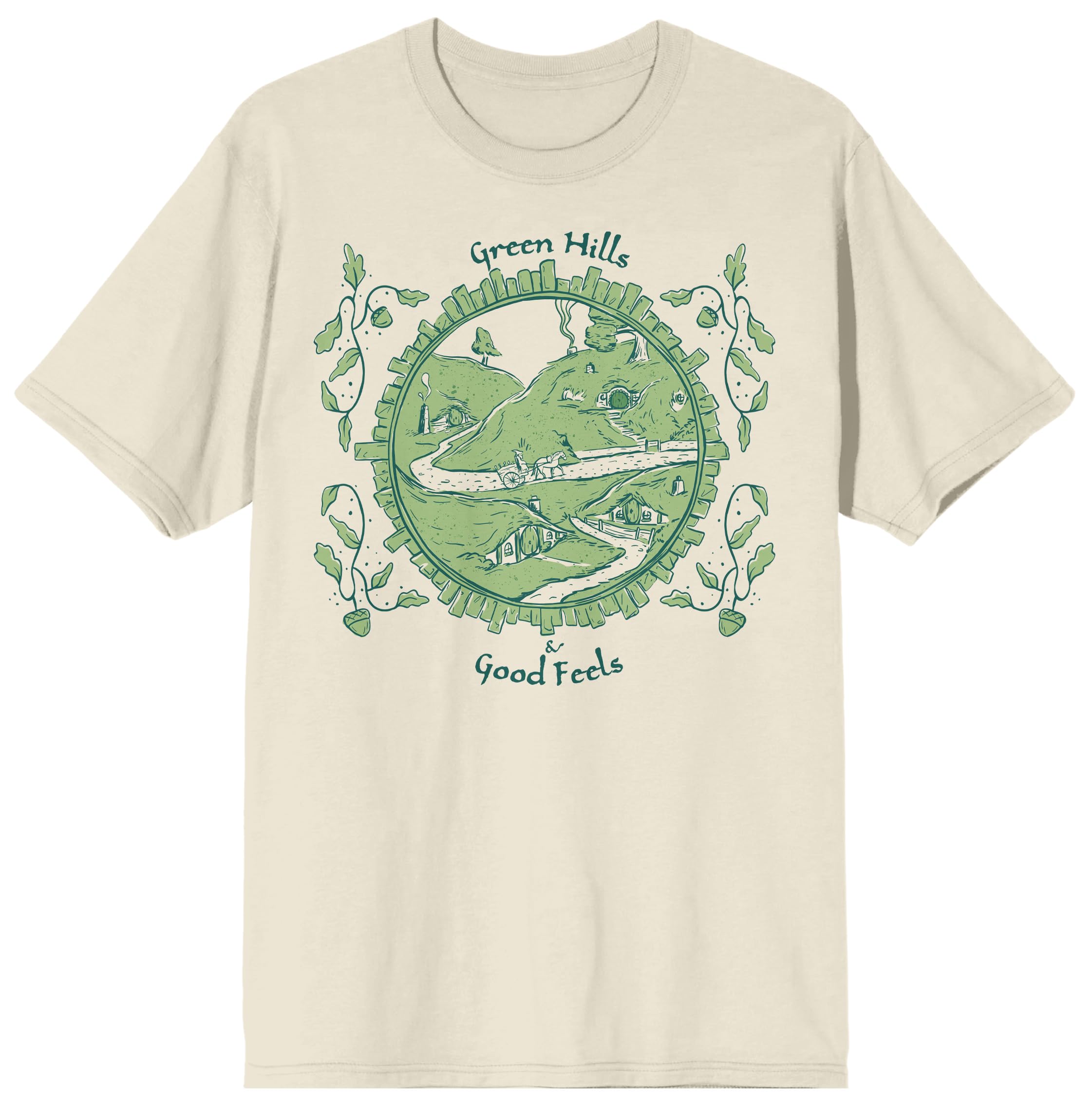 Lord Of The Rings Green Hills & Good Feels Adult Natural Crew Neck Short Sleeve T-shirt