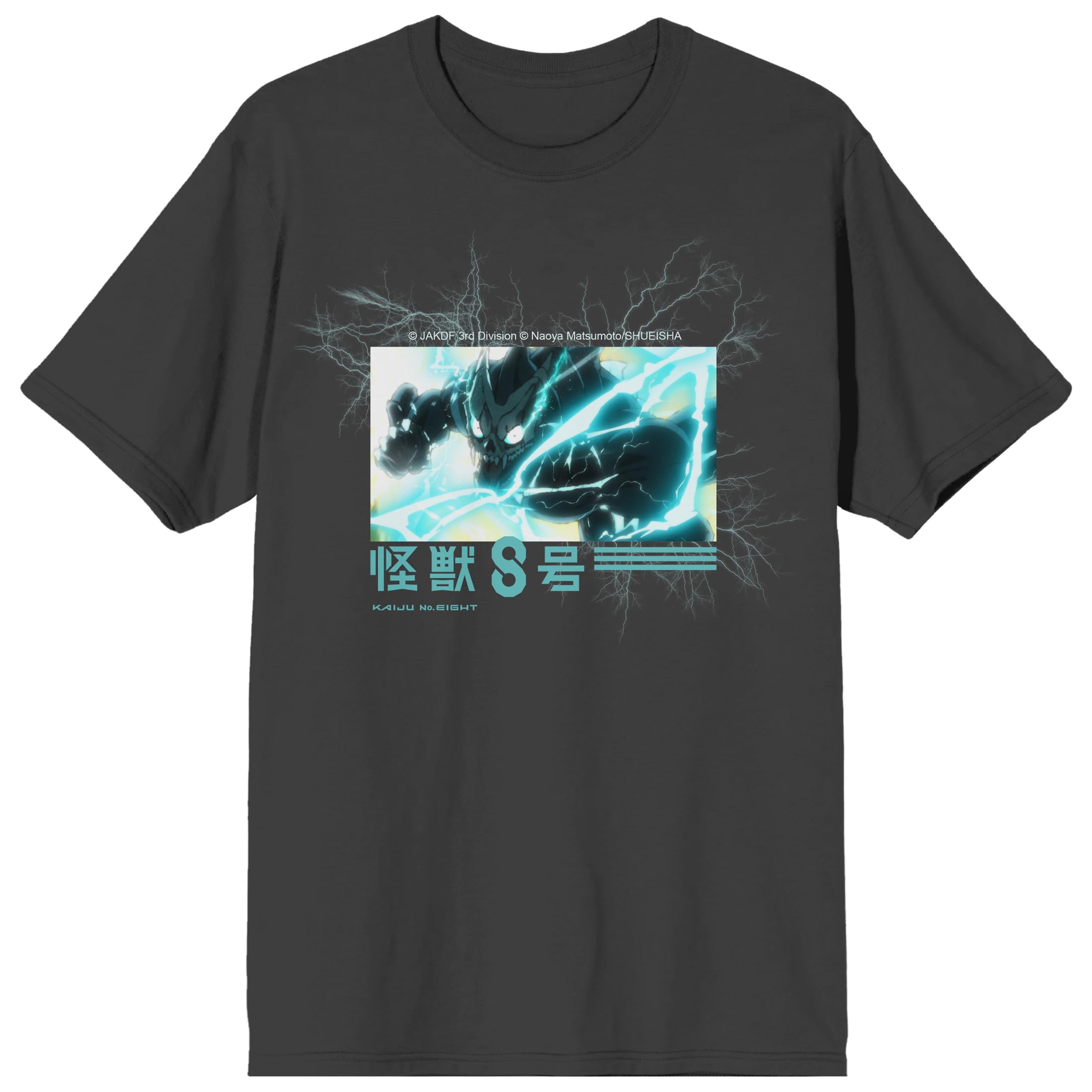 Kaiju No. 8 Kafka Hibino Kanji Form Lightning Screenshot Men's Gray Crew Neck Short Sleeve T-shirt