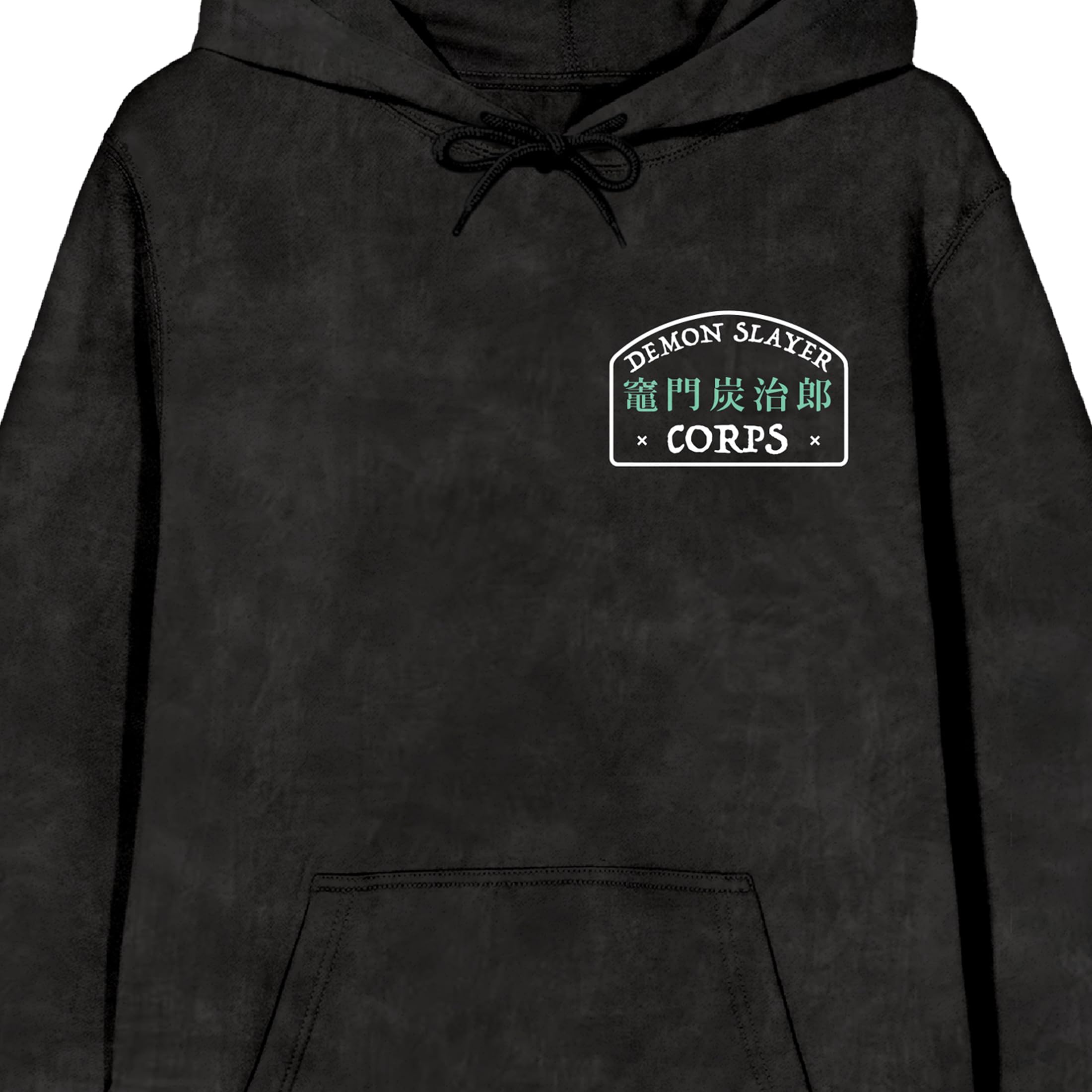 Demon Slayer Tanjiro Checkered Pattern Men's Black Mineral Wash Long Sleeve Hooded Sweatshirt