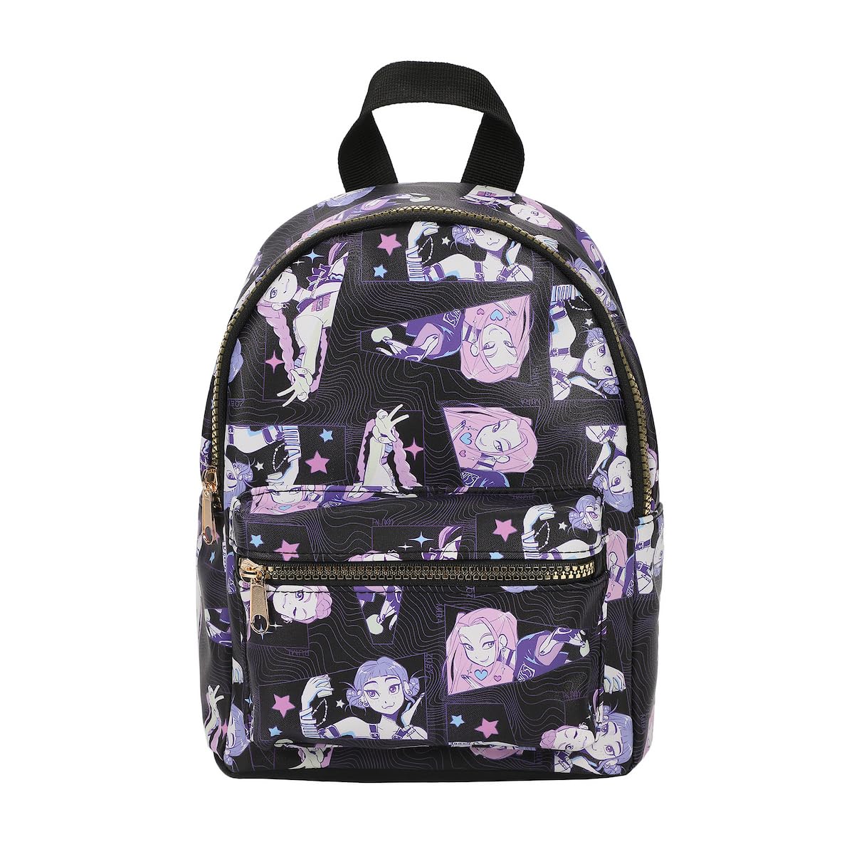 KPop Demon Hunters Huntrix AOP Adult Black 11.5" Mini Backpack