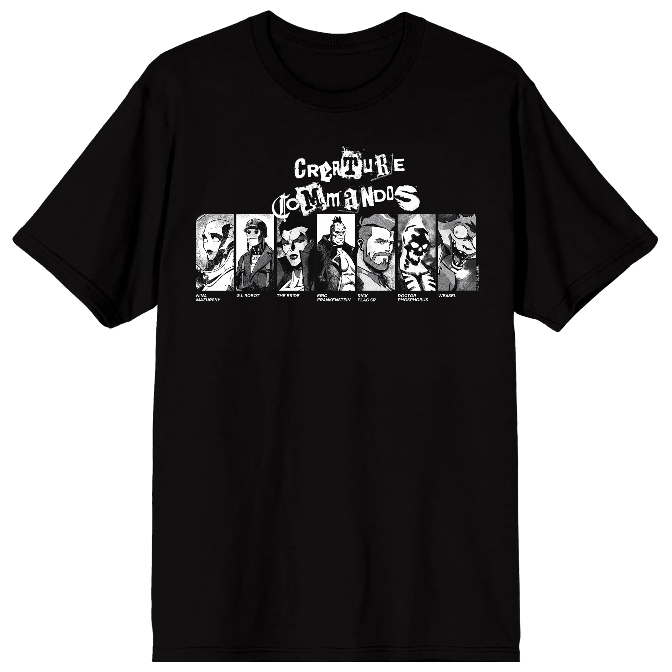 Creature Commandos DC Monster Characters Men's Black Short Sleeve Tee