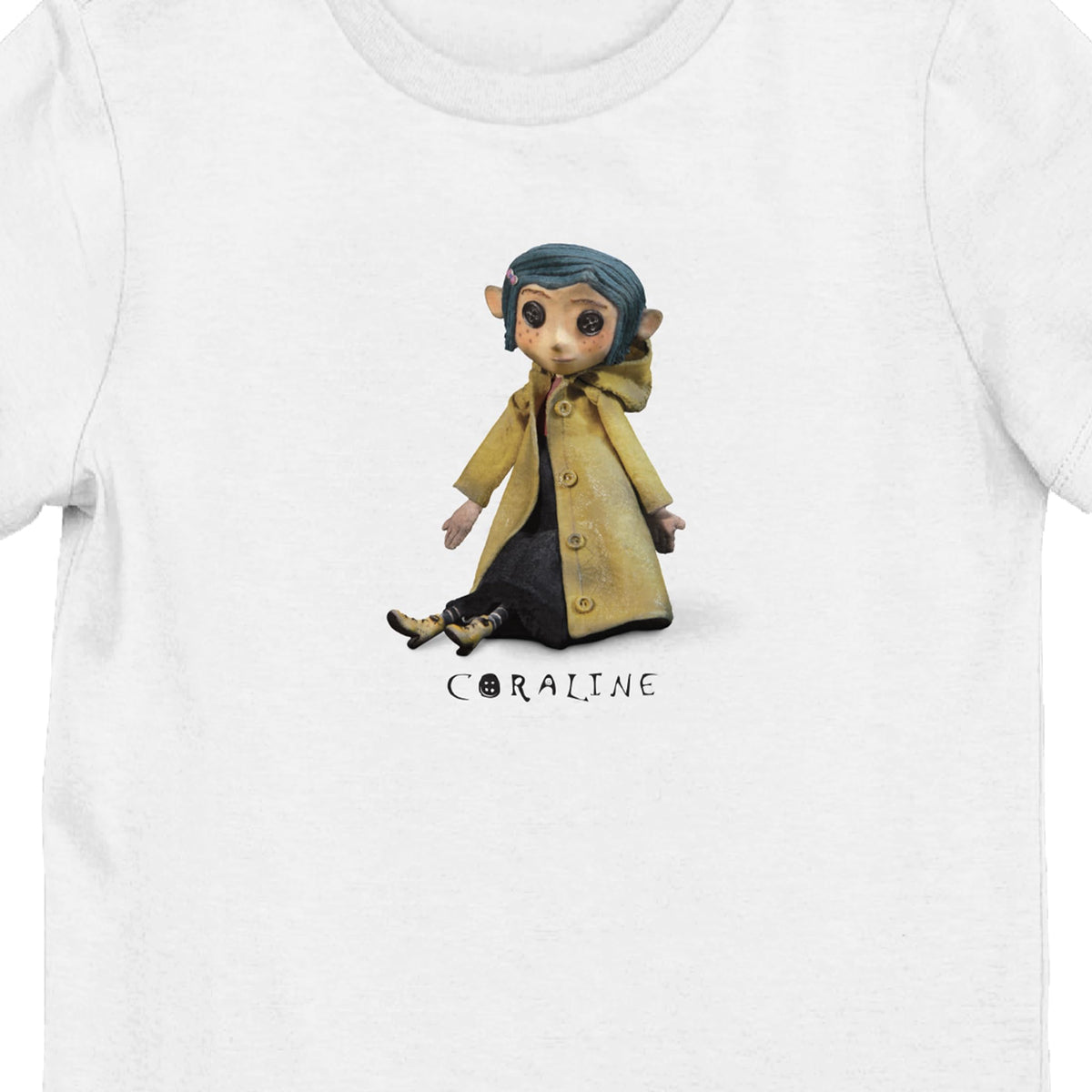 Coraline Sitting Doll Youth Girl White Short Sleeve Tee