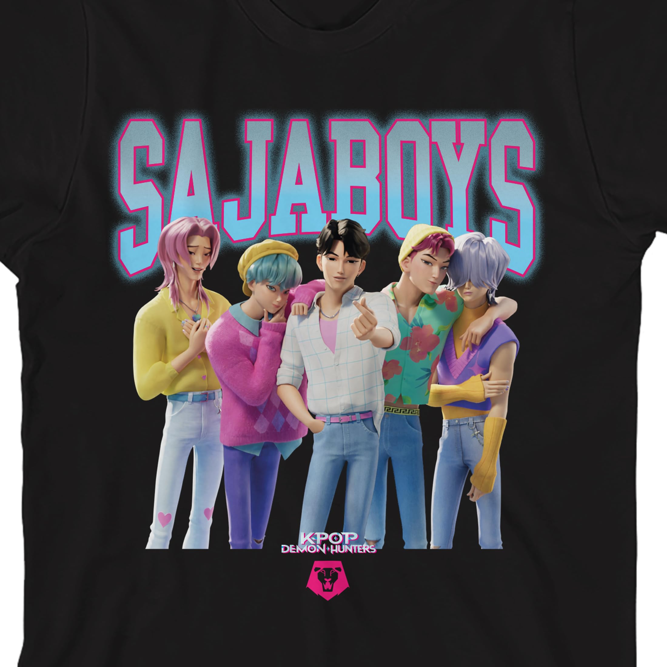 KPop Demon Hunters Group Saja Boys Youth Black Crew Neck Short Sleeve T-shirt
