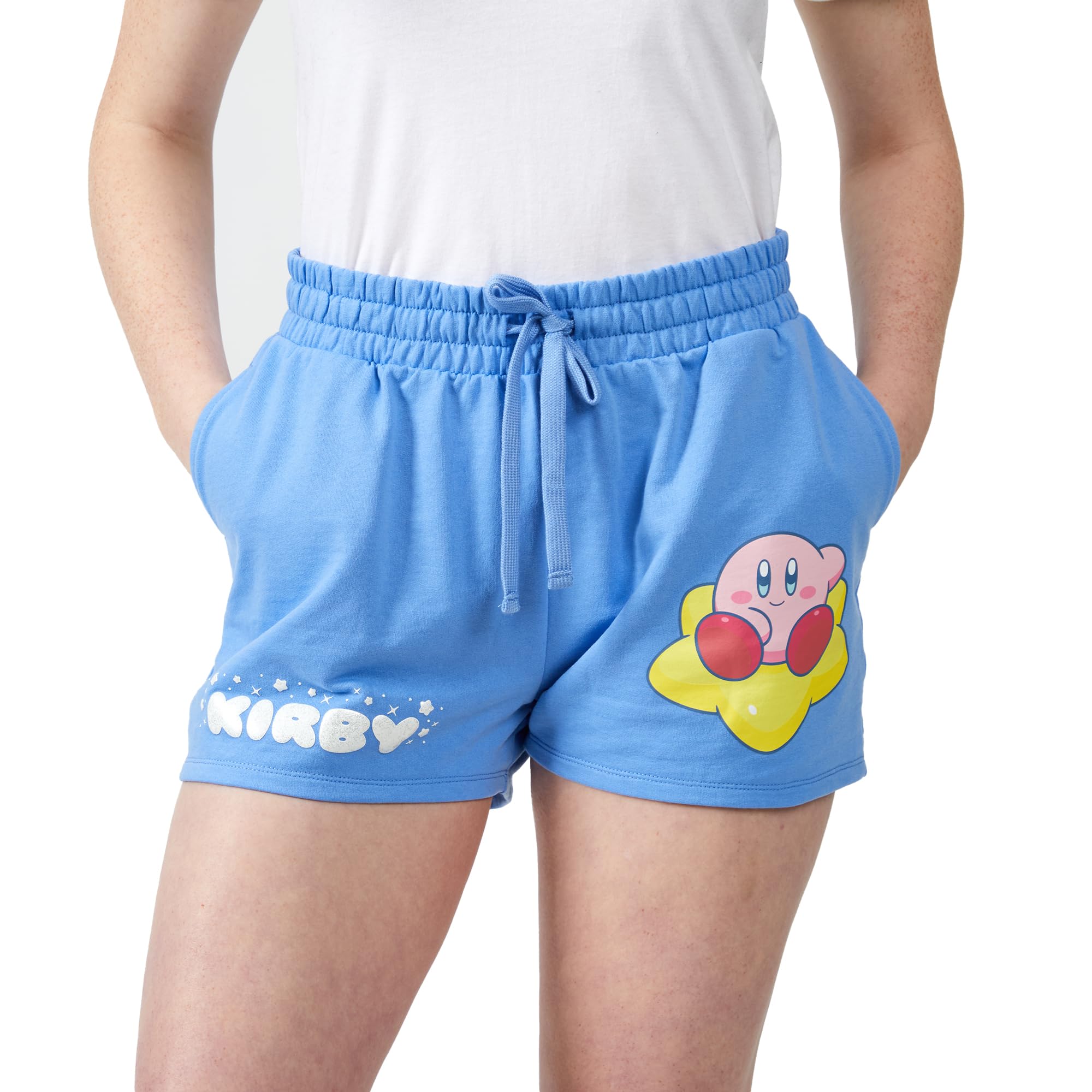 Kirby Warp Star Glitter Puff Print Women's Blue Sweat Shorts