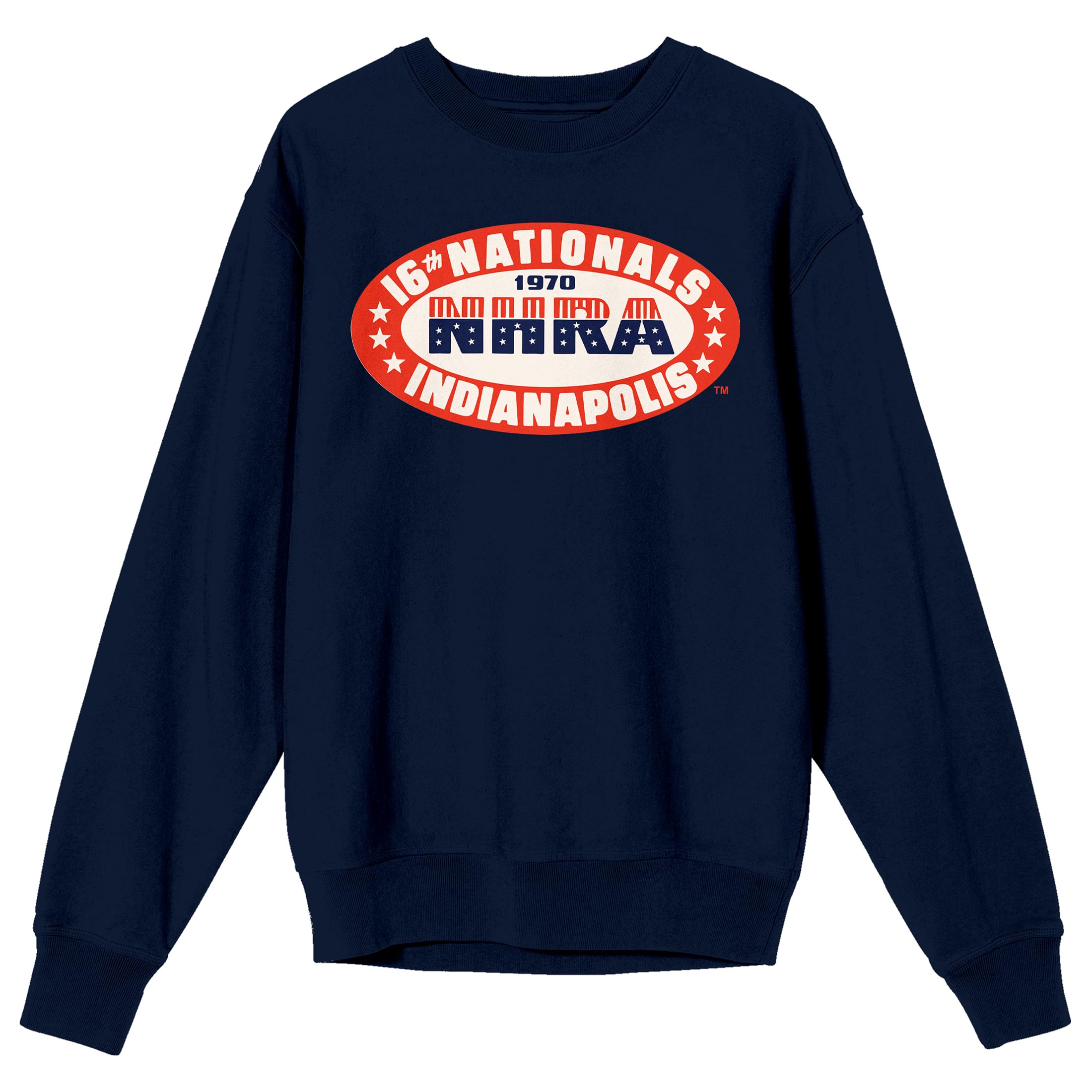 National Hot Rod Association NHRA, Car, Fastest Vehicles, Vintage, SPEED FOR ALL, IndianaPolis, on Navy Long Sleeve Adult Crew neck