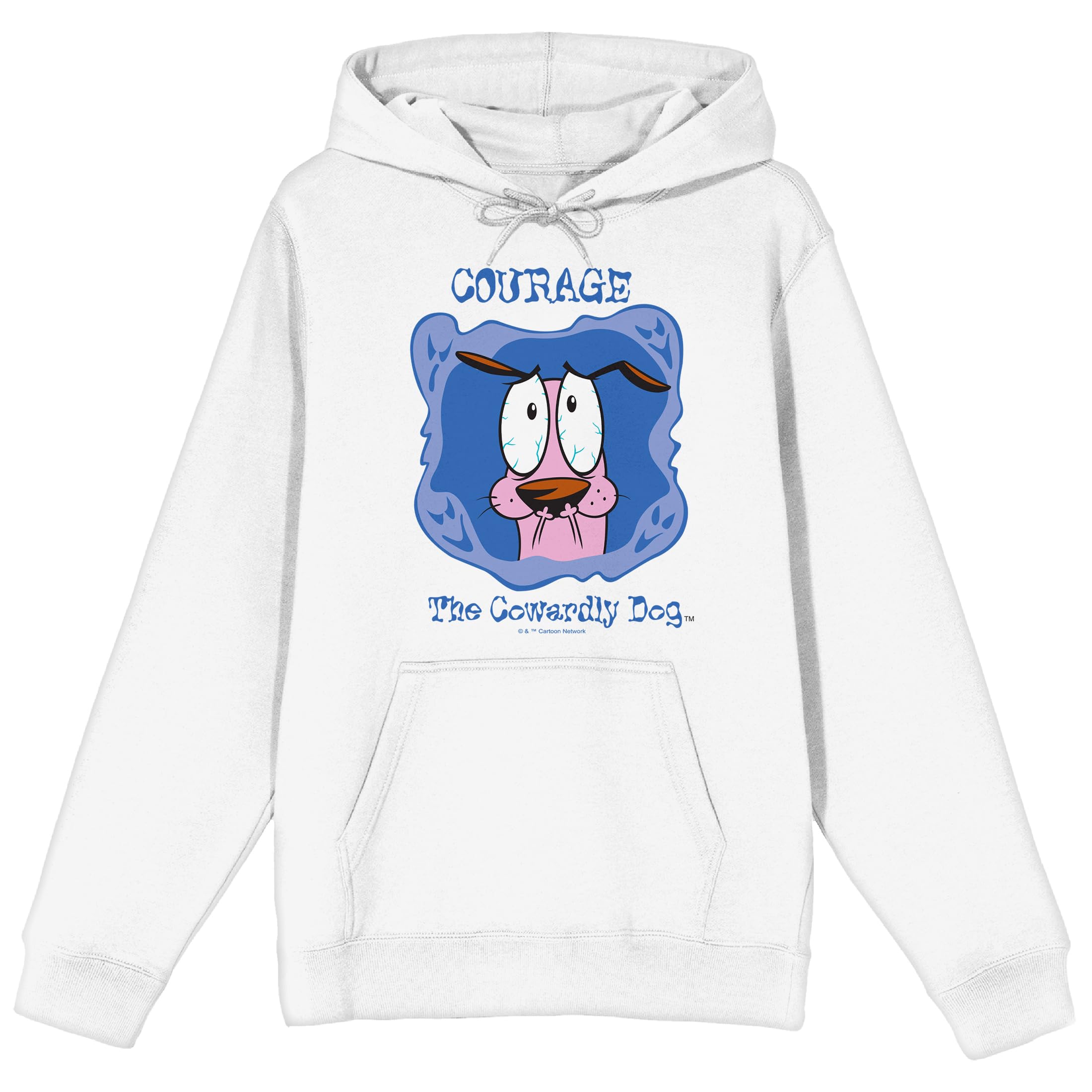 Courage The Cowardly Dog Courage In Blue Frame Long Sleeve White Adult Hooded Sweatshirt
