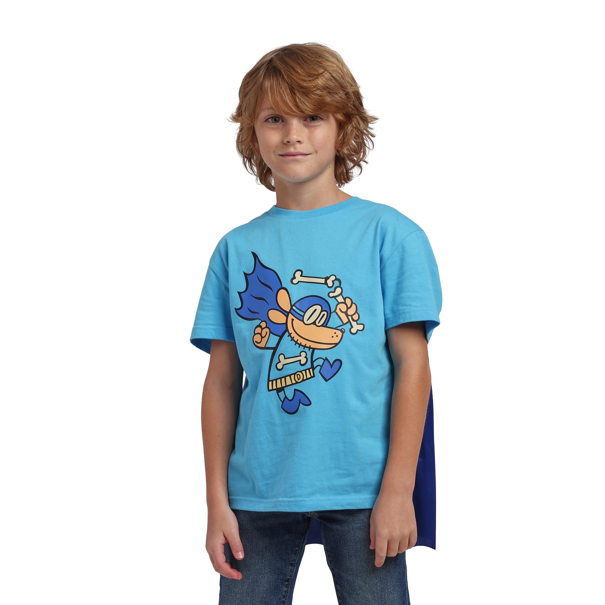 Dog Man Superhero Costume Boy's Blue Crew Neck Short Sleeve T-shirt With Detachable Cape