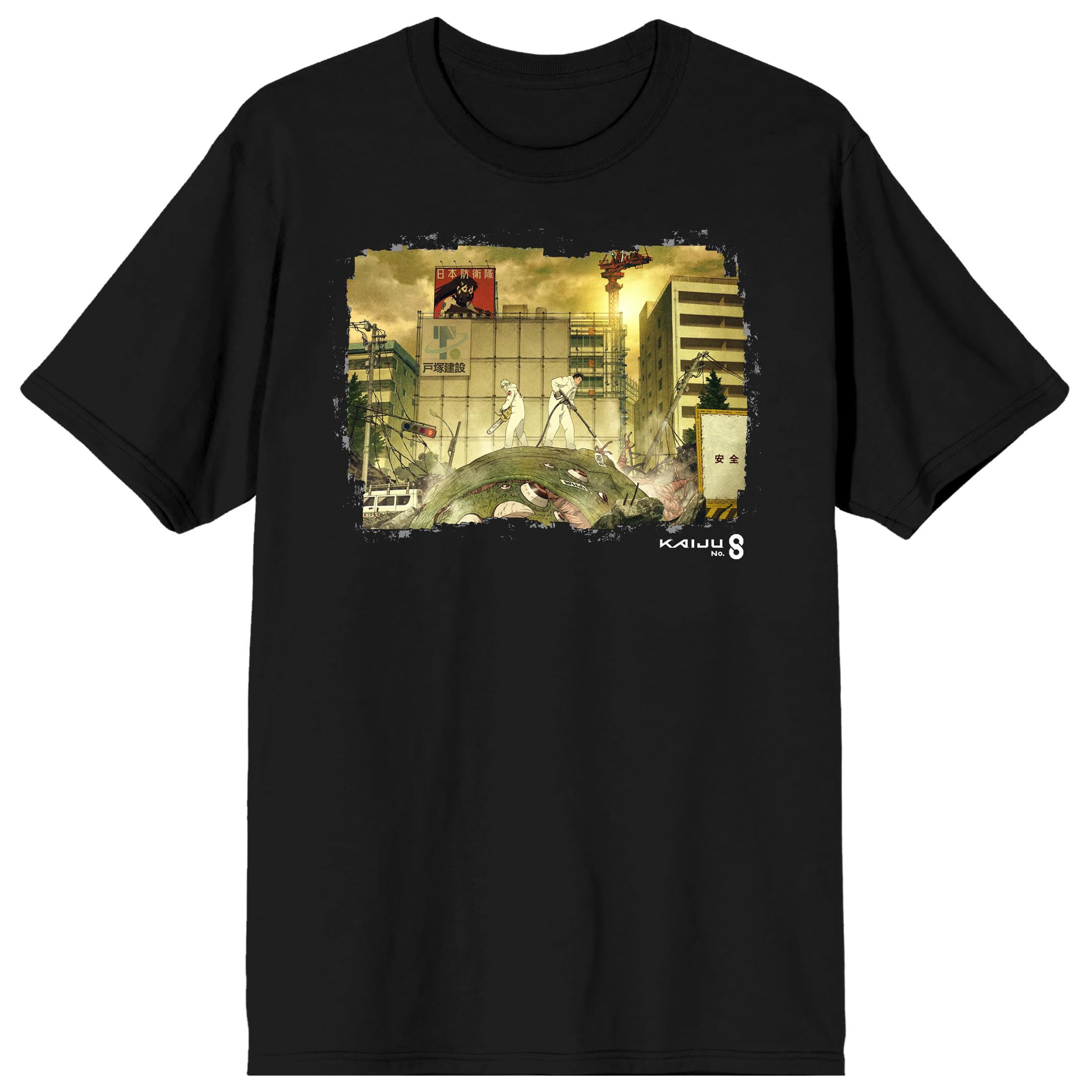 Kaiju No. 8 Ruined Cityscape Crew Neck Short Sleeve Men's Black T-shirt