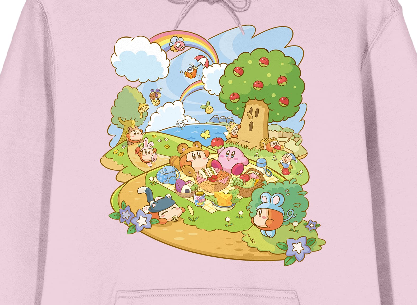 Kirby Whispy Woods Picnic Long Sleeve Cradle Pink Men's Hooded Sweatshirt