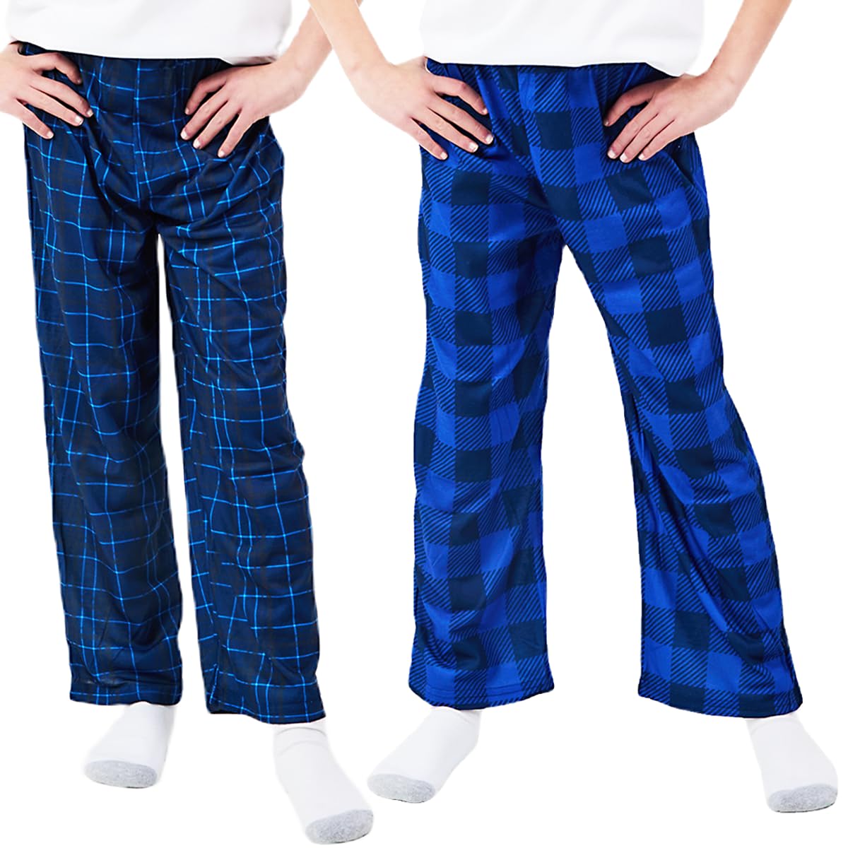 Blue Plaid & Dark Blue Plaid 2-Pack Toddler Boy's to Youth Boy's Sleep Pajama Pants