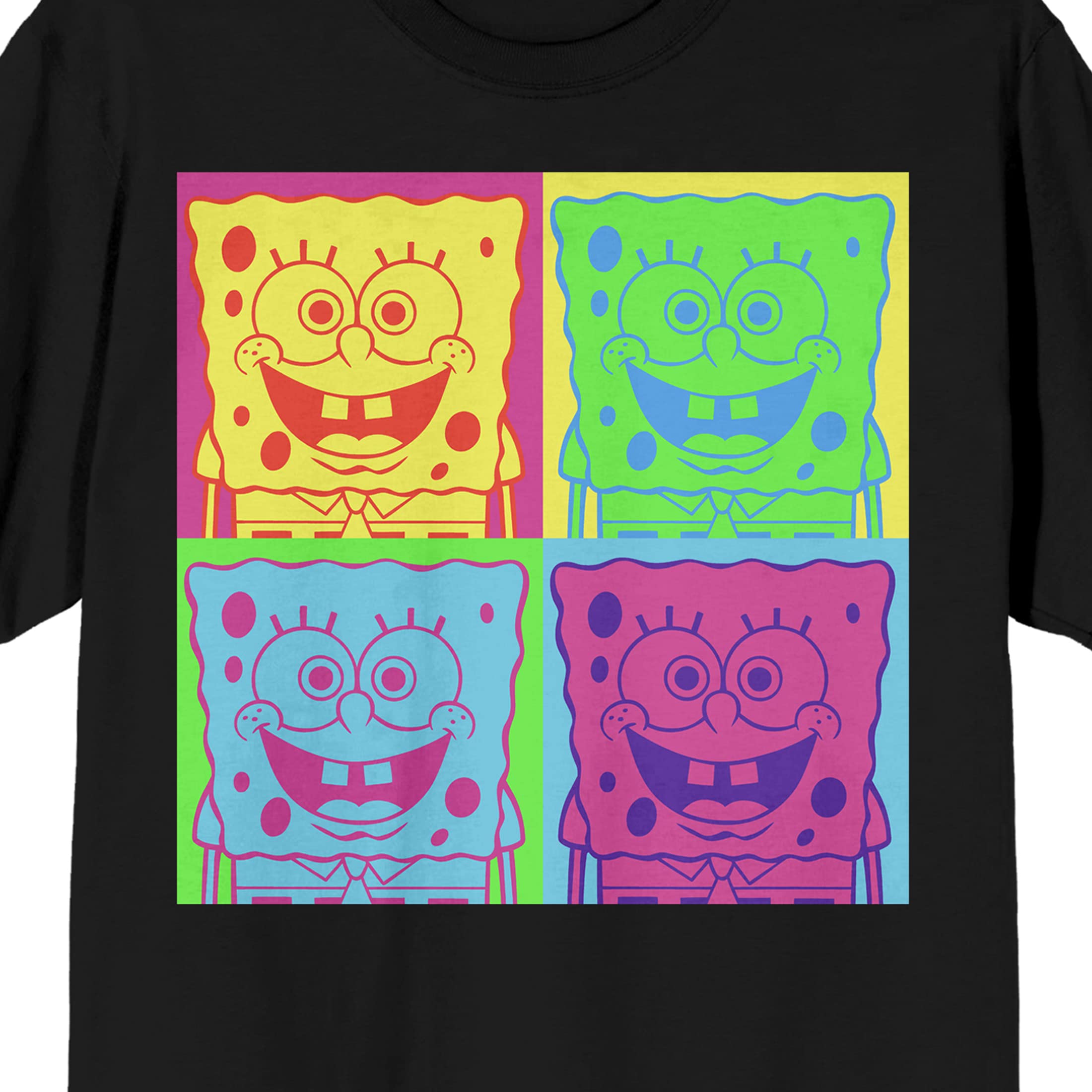 Spongebob Squarepants Neon Squares Crew Neck Short Sleeve Men's Black T-shirt