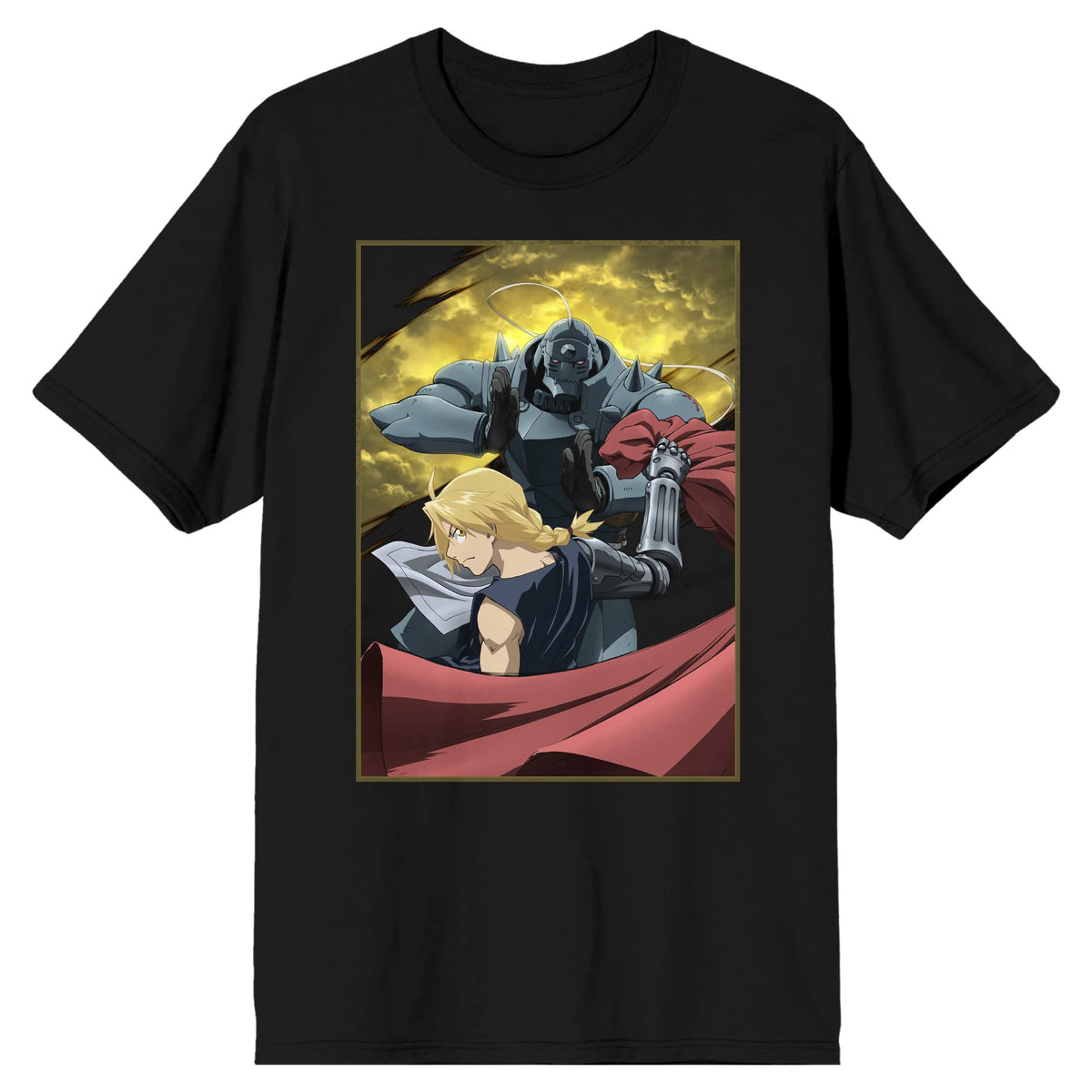 Fullmetal Alchemist Brotherhood Alphonse & Elric Crew Neck Short Sleeve Men's Black T-shirt