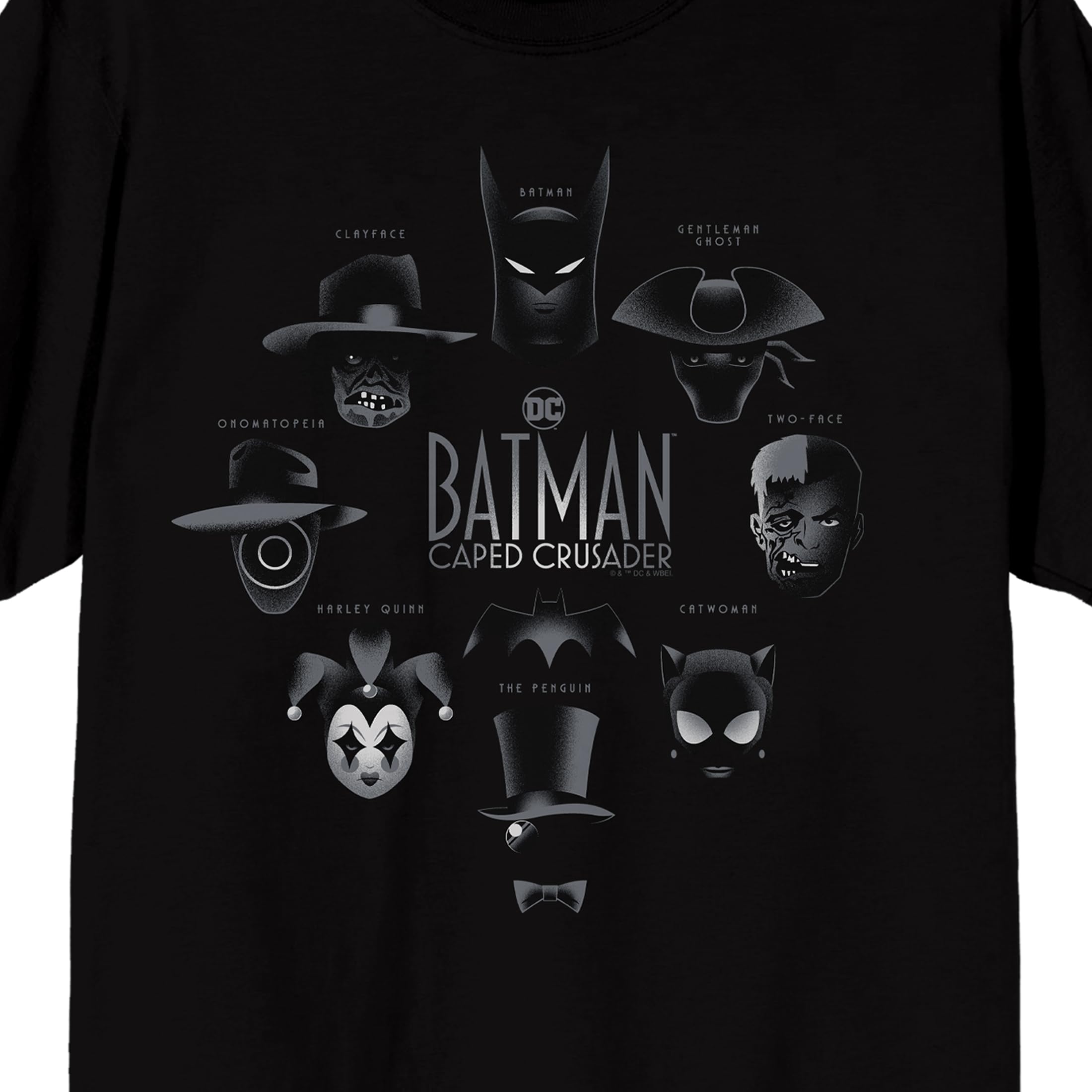 Batman Caped Crusader Character Headshots Adult Black Crew Neck Short Sleeve T-shirt