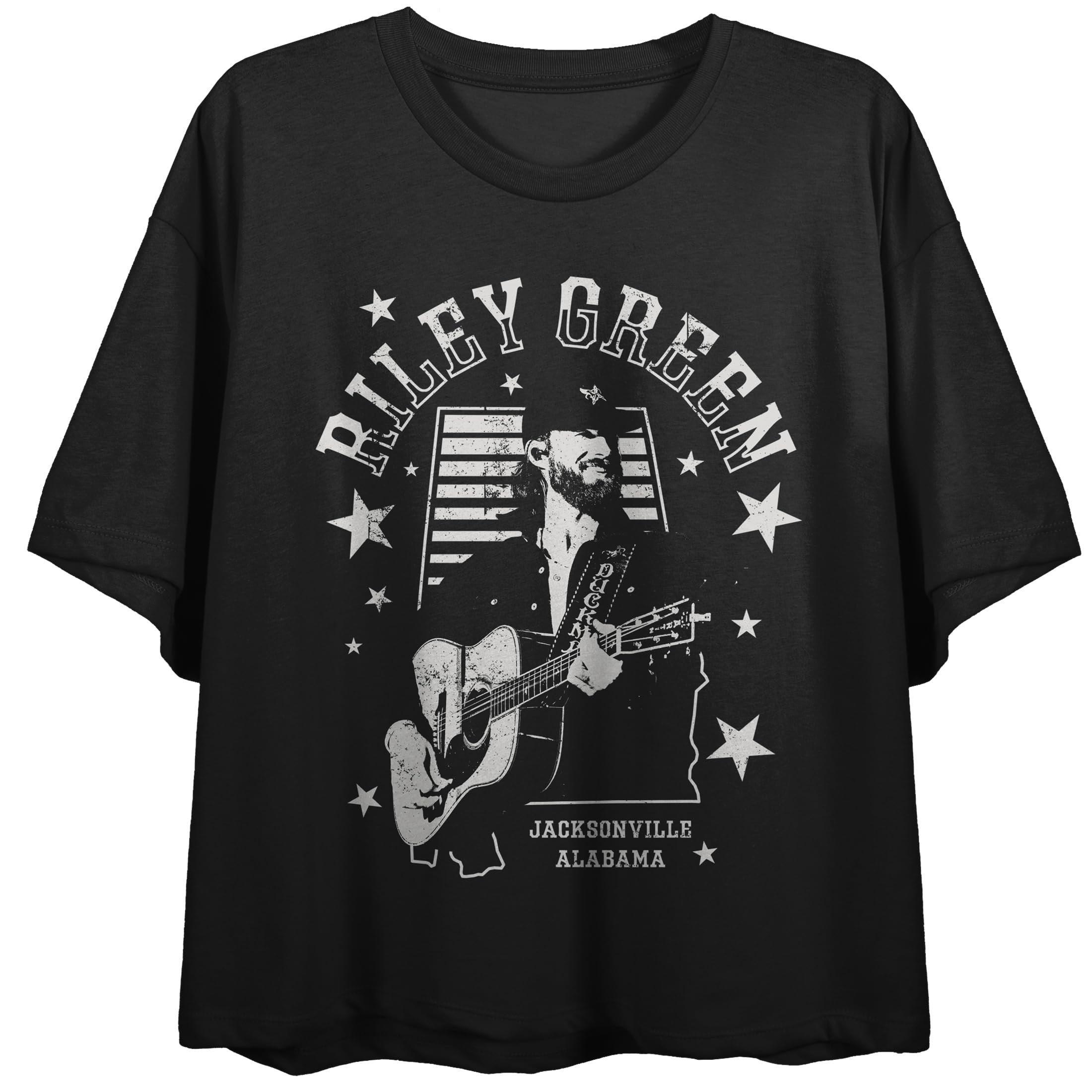 Riley Green Alabama Frame Crew Neck Short Sleeve Women's Black Crop Top