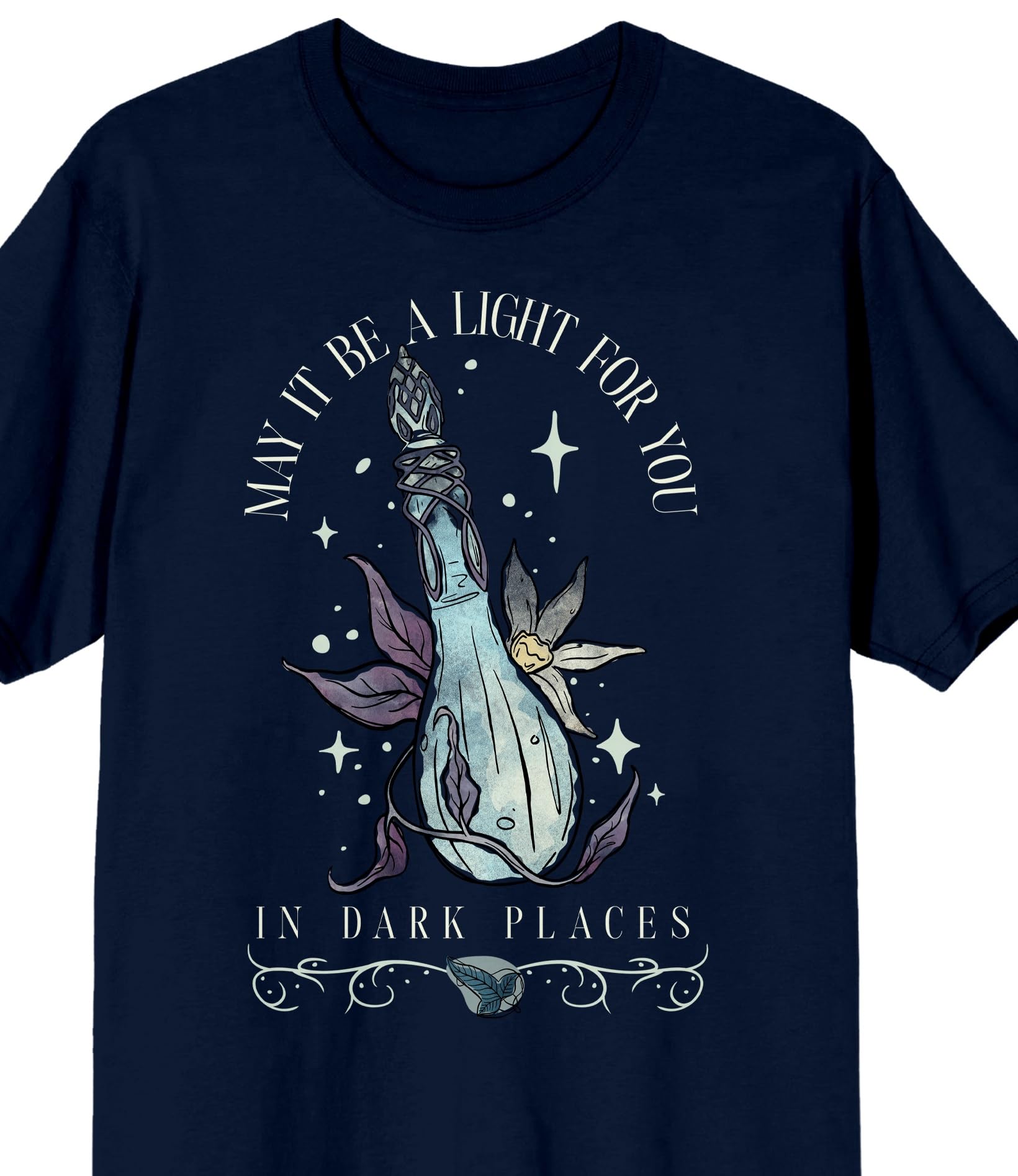 Lord Of The Rings May It Be A Light For You In Dark Places Adult Navy Crew Neck Short Sleeve T-shirt