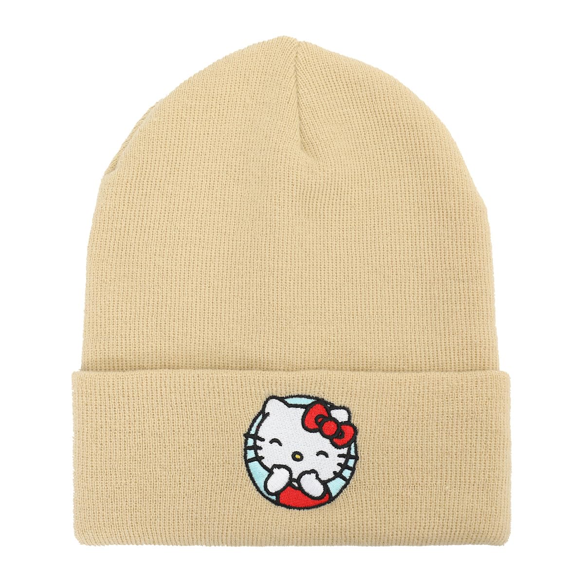 Hello Kitty Blue Circle Embroidered Khaki Cuff Beanie