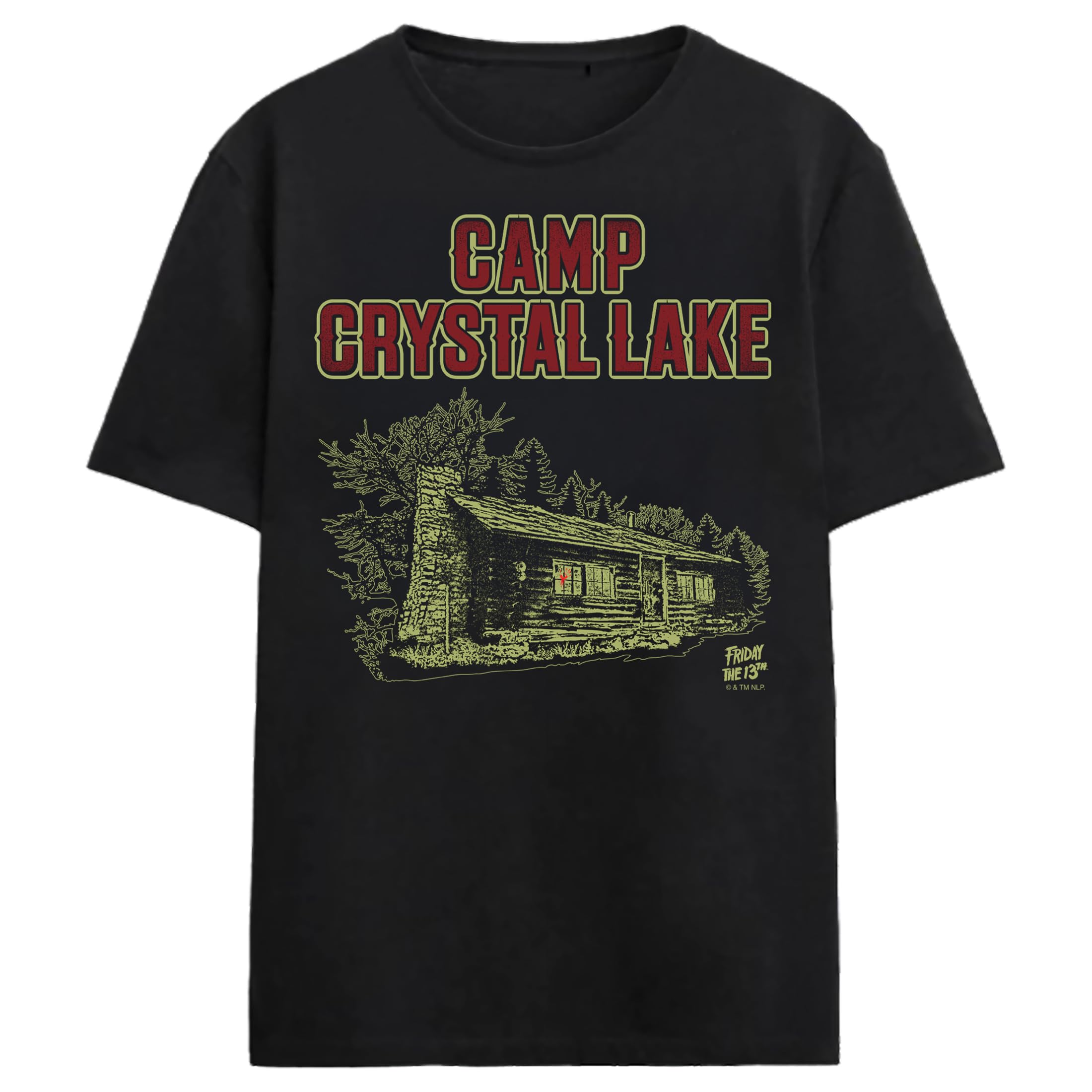 Friday The 13th Camp Crystal Lake Dark Cabin Adult Black Crew Neck Short Sleeve T-shirt