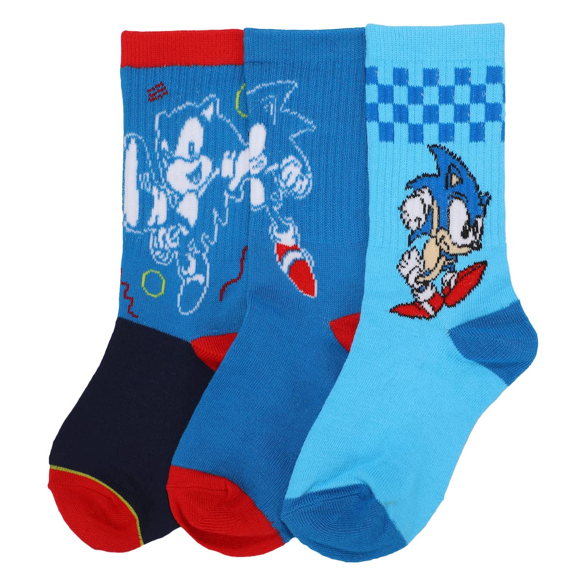 Sonic The Hedgehog Character Casual Crew Socks for Boys 3-Pack
