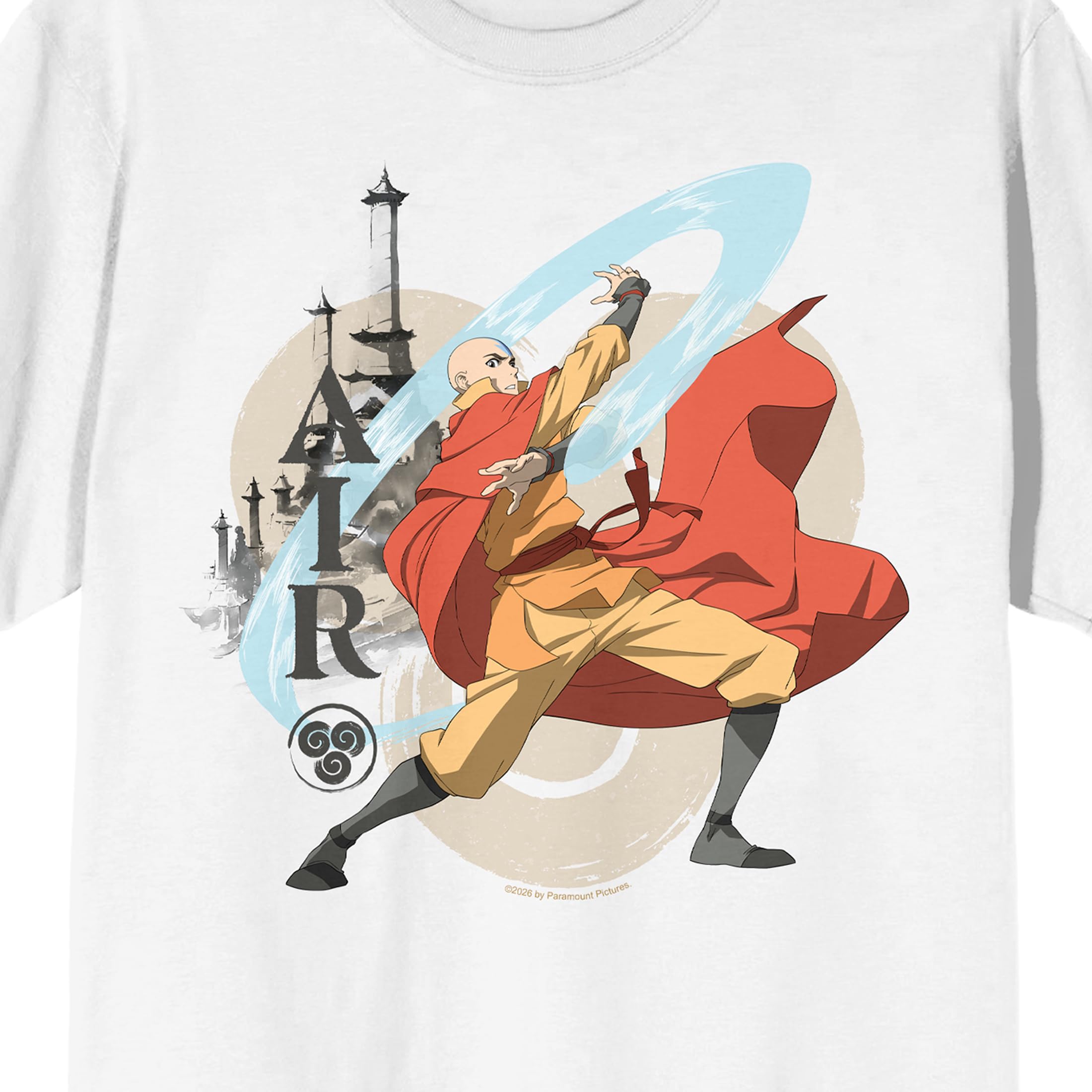 Avatar: The Last Airbender Aang Airbending Adult White Crew Neck Short Sleeve T-shirt