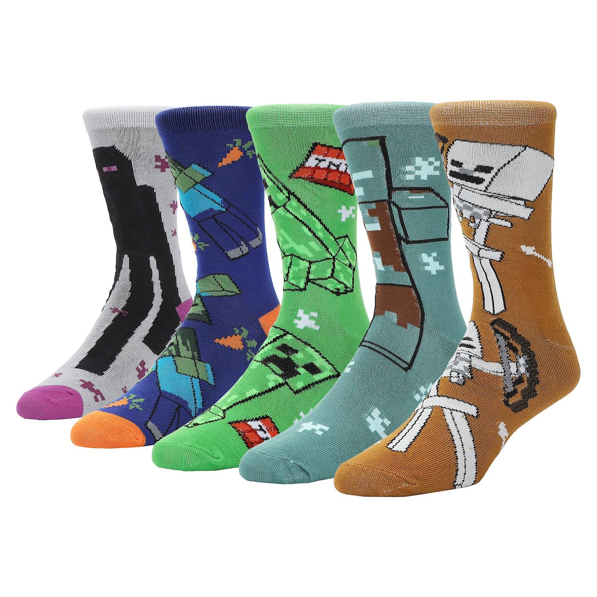 Minecraft Creeper Icons and Mobs Men's 5-Pack Casual Crew Socks