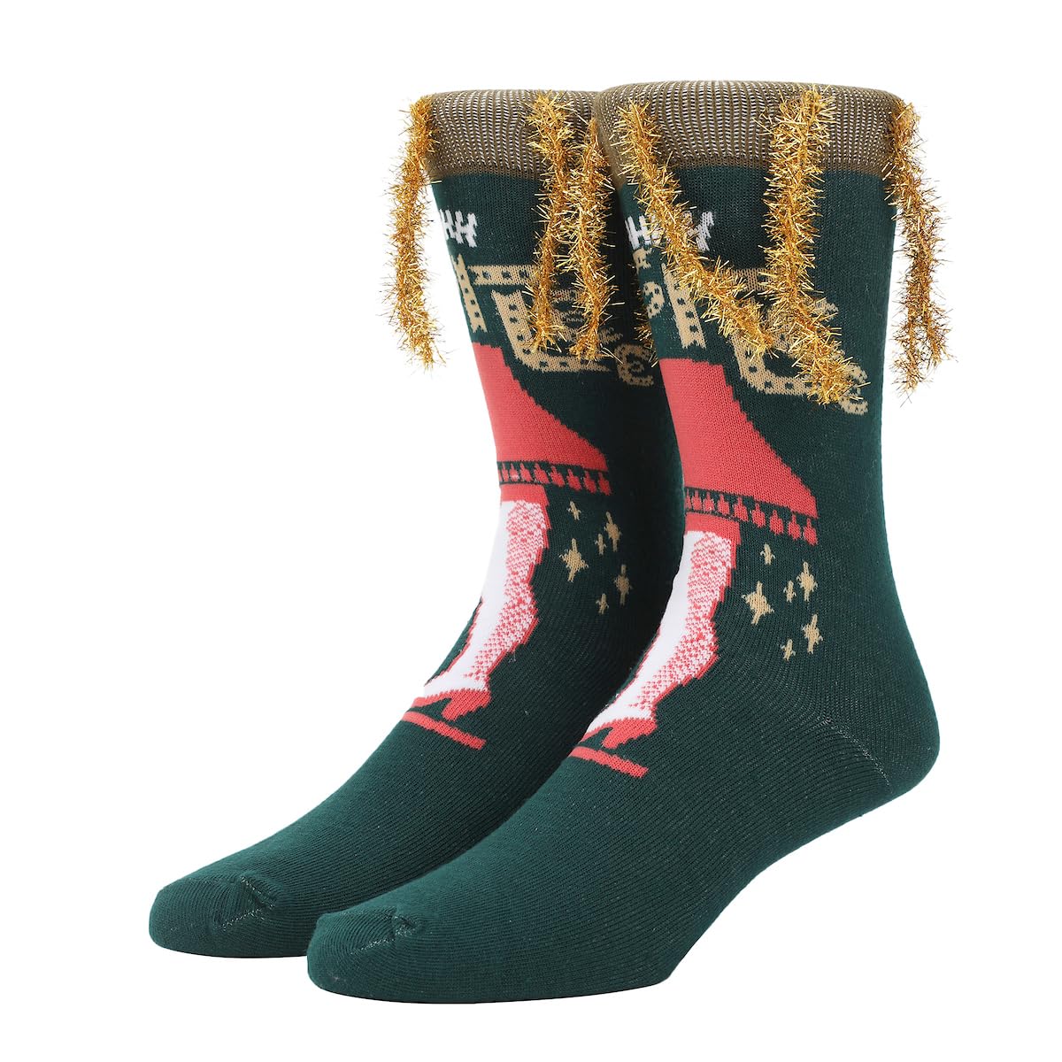 A Christmas Story Leg Lamp Adult Green Casual Crew Socks With 3D Tinsel