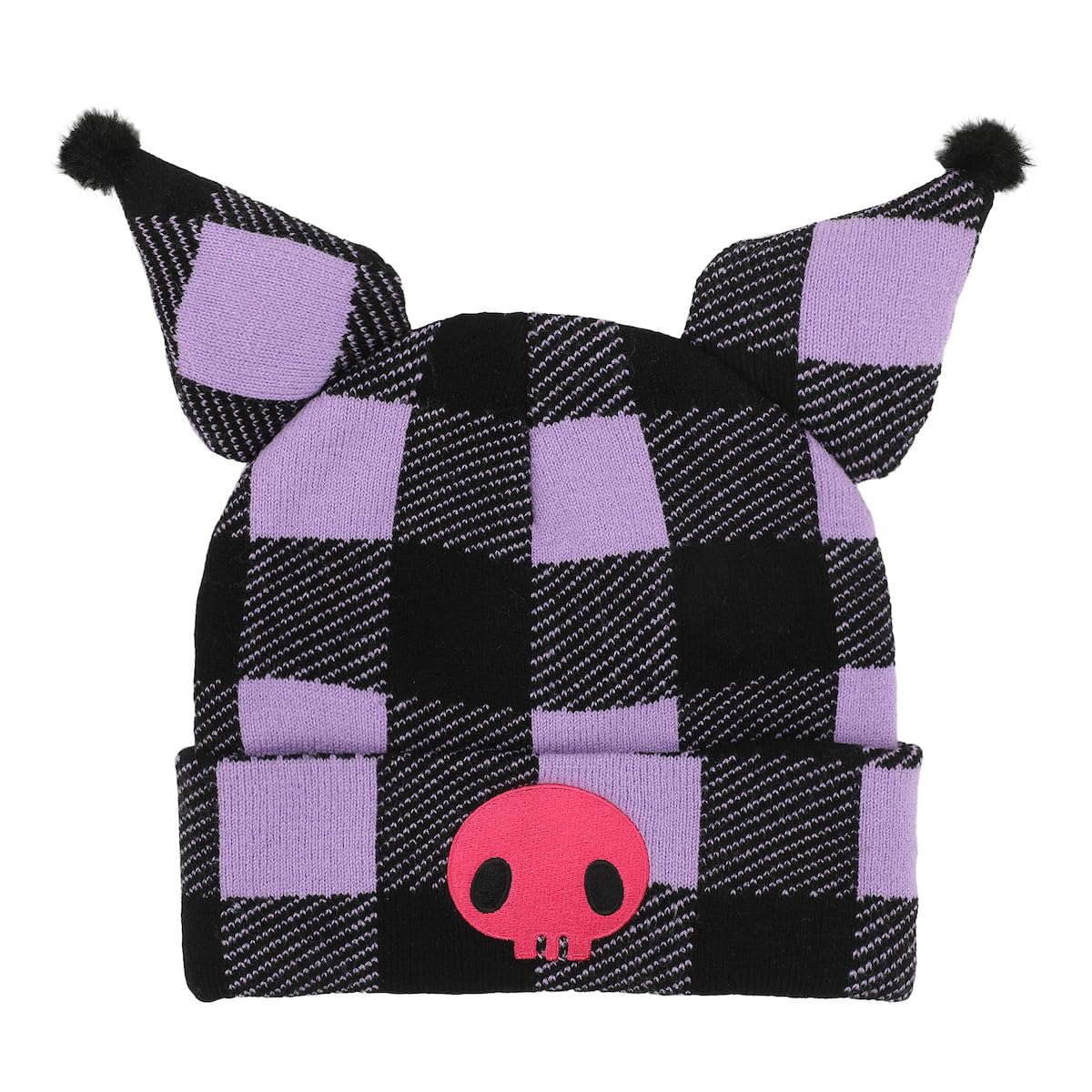 Kuromi Hood Purple Plaid Cuff Beanie