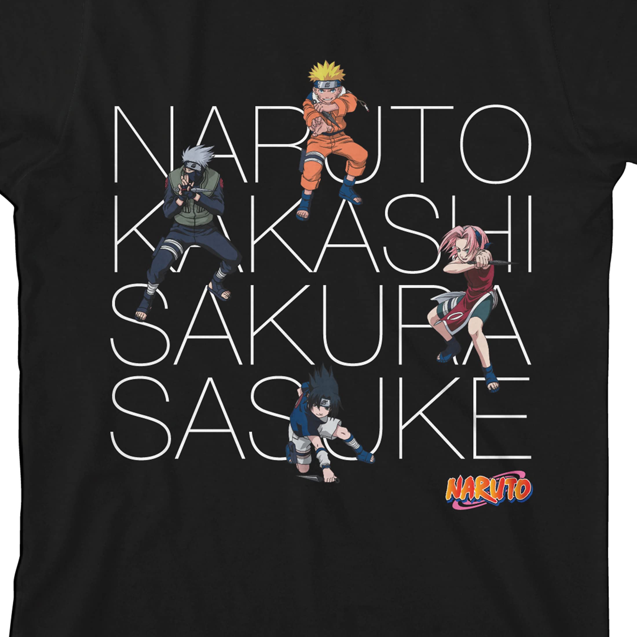 Naruto Classic Naruto Kakashi Sakura & Sasuke Boy's Black T-shirt