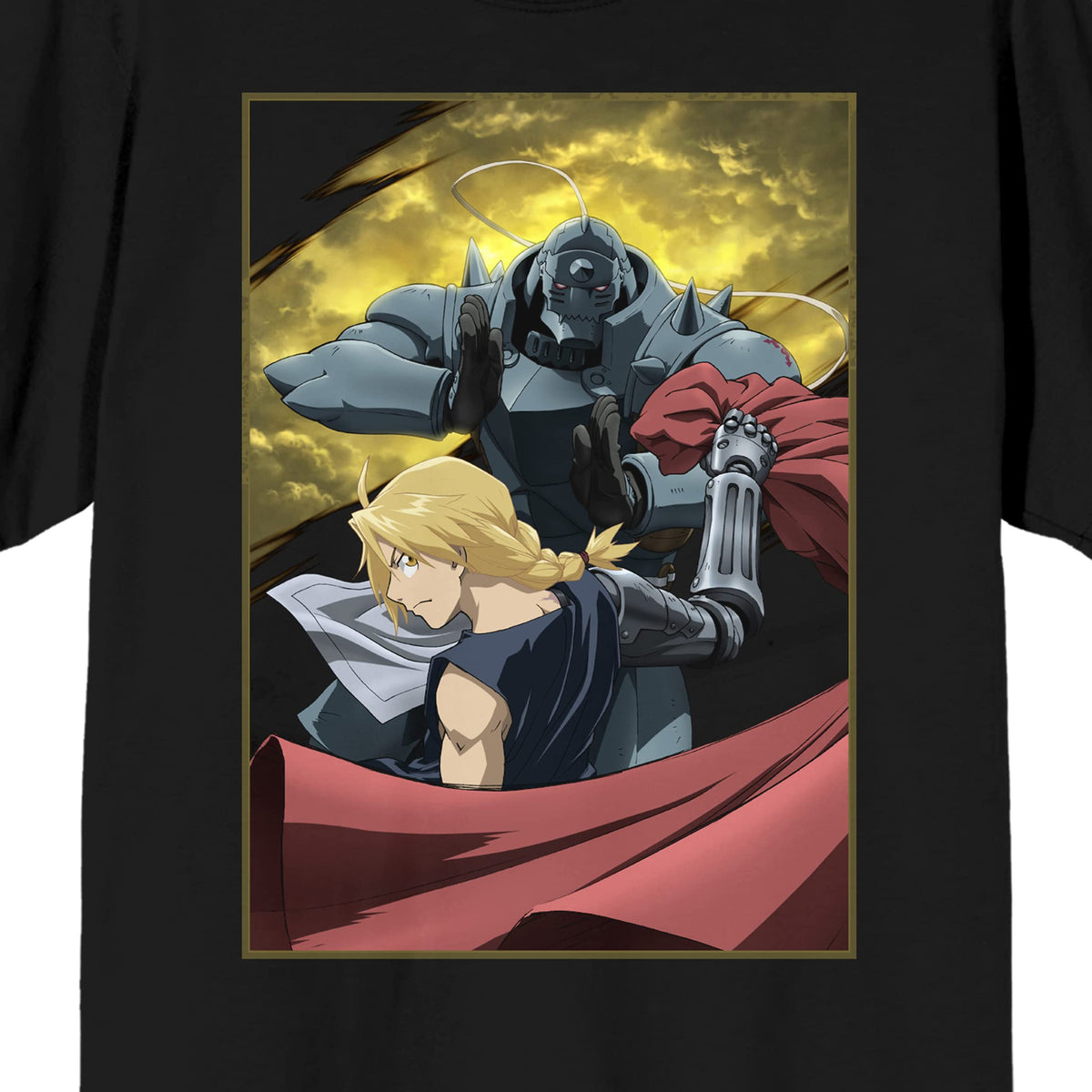 Fullmetal Alchemist Brotherhood Alphonse & Elric Crew Neck Short Sleeve Men's Black T-shirt