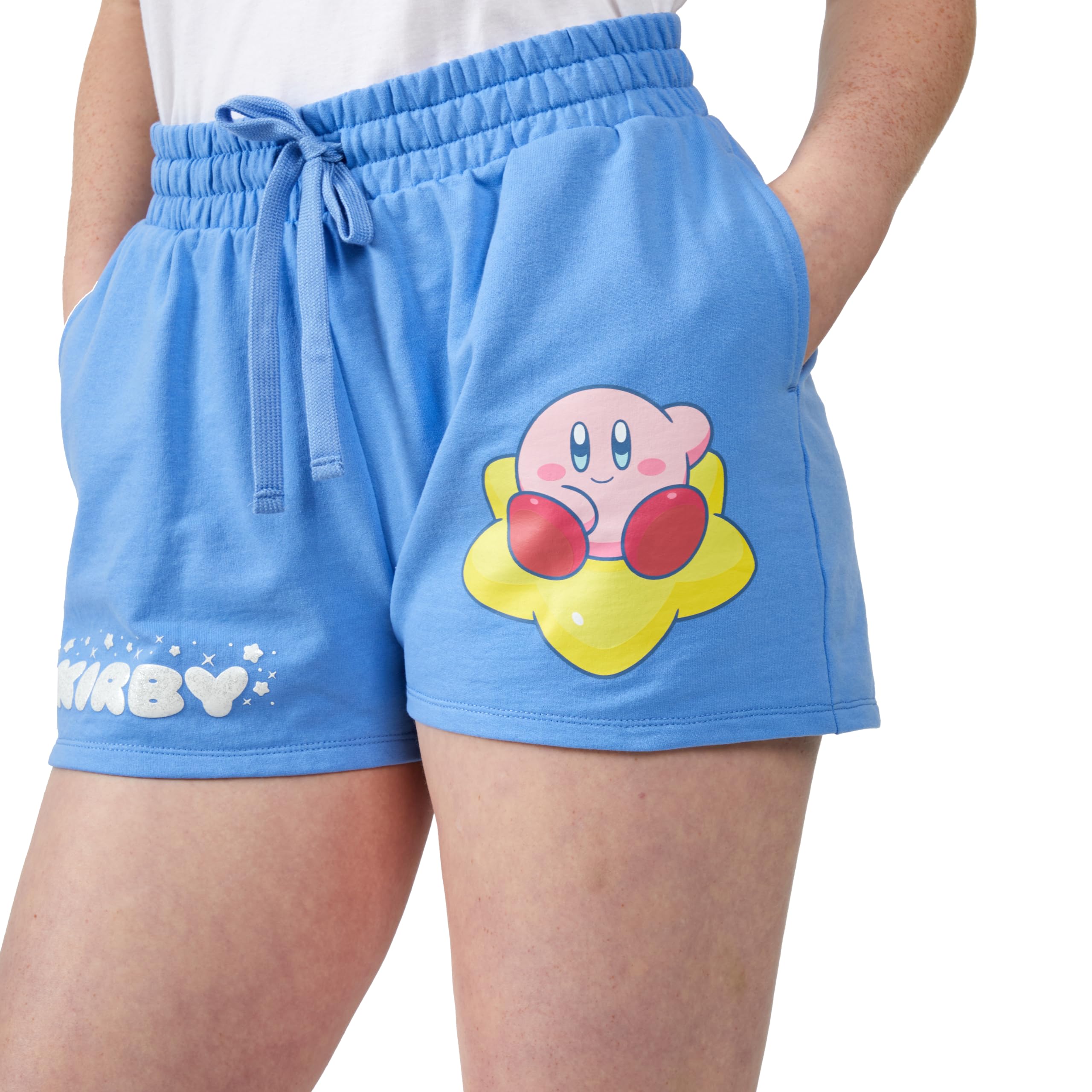Kirby Warp Star Glitter Puff Print Women's Blue Sweat Shorts