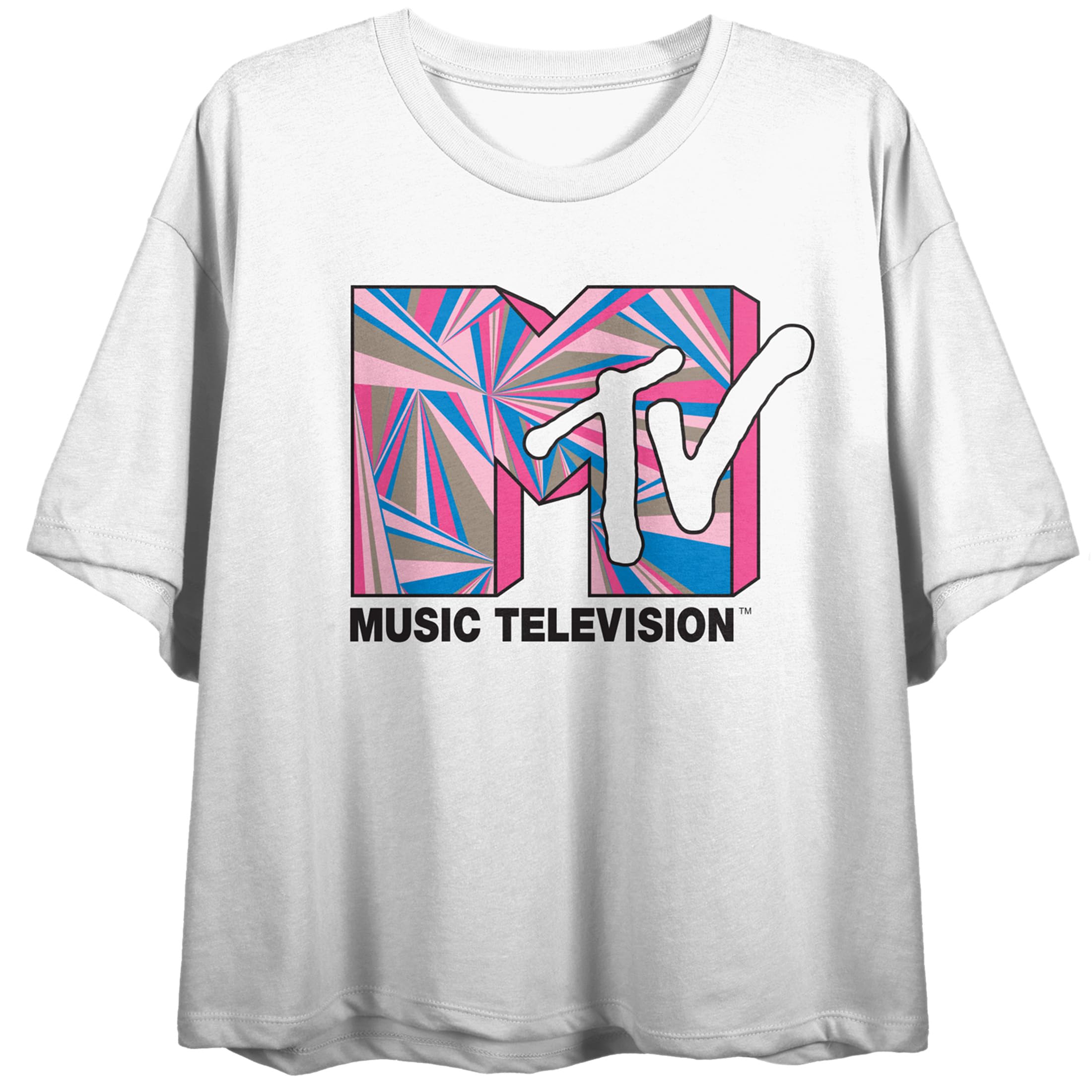 MTV Pastel Logo Women's White Crew Neck Short Sleeve Crop Top