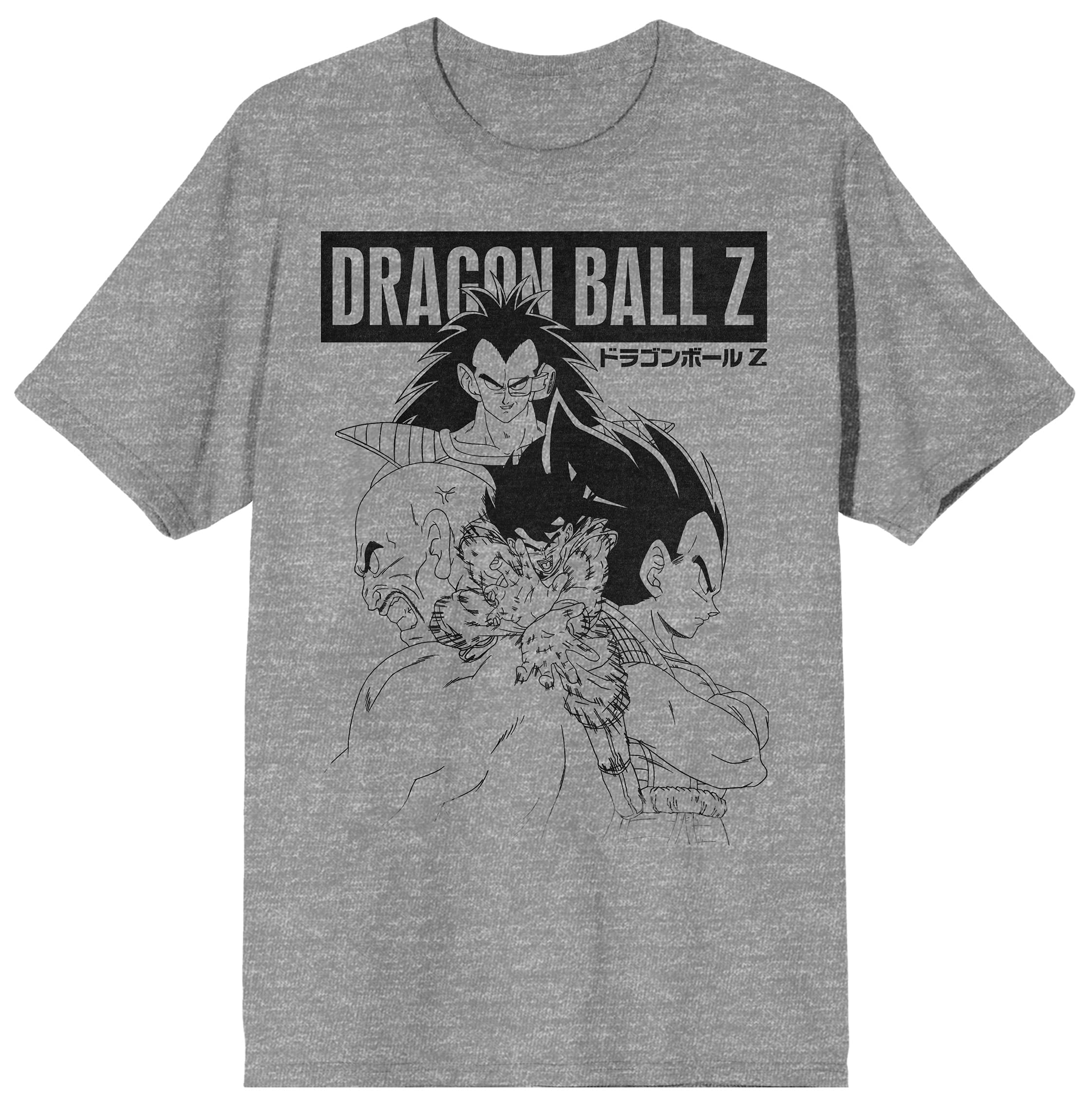 Dragon Ball Z Line Art and Logo Athletic Heather Grey Graphic Tee