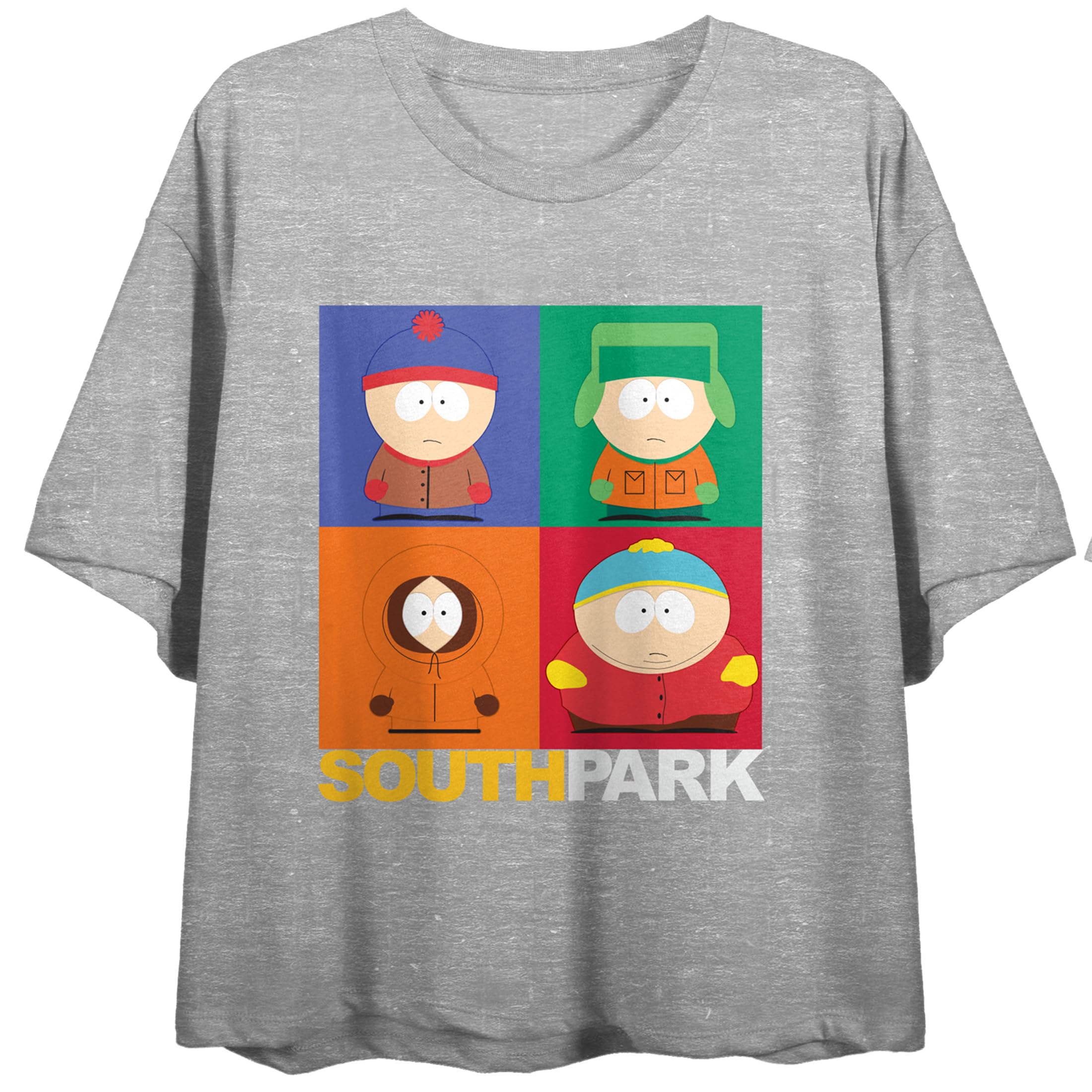 South Park Stacked Character Squares Crew Neck Short Sleeve Athletic Heather Women's Crop Top
