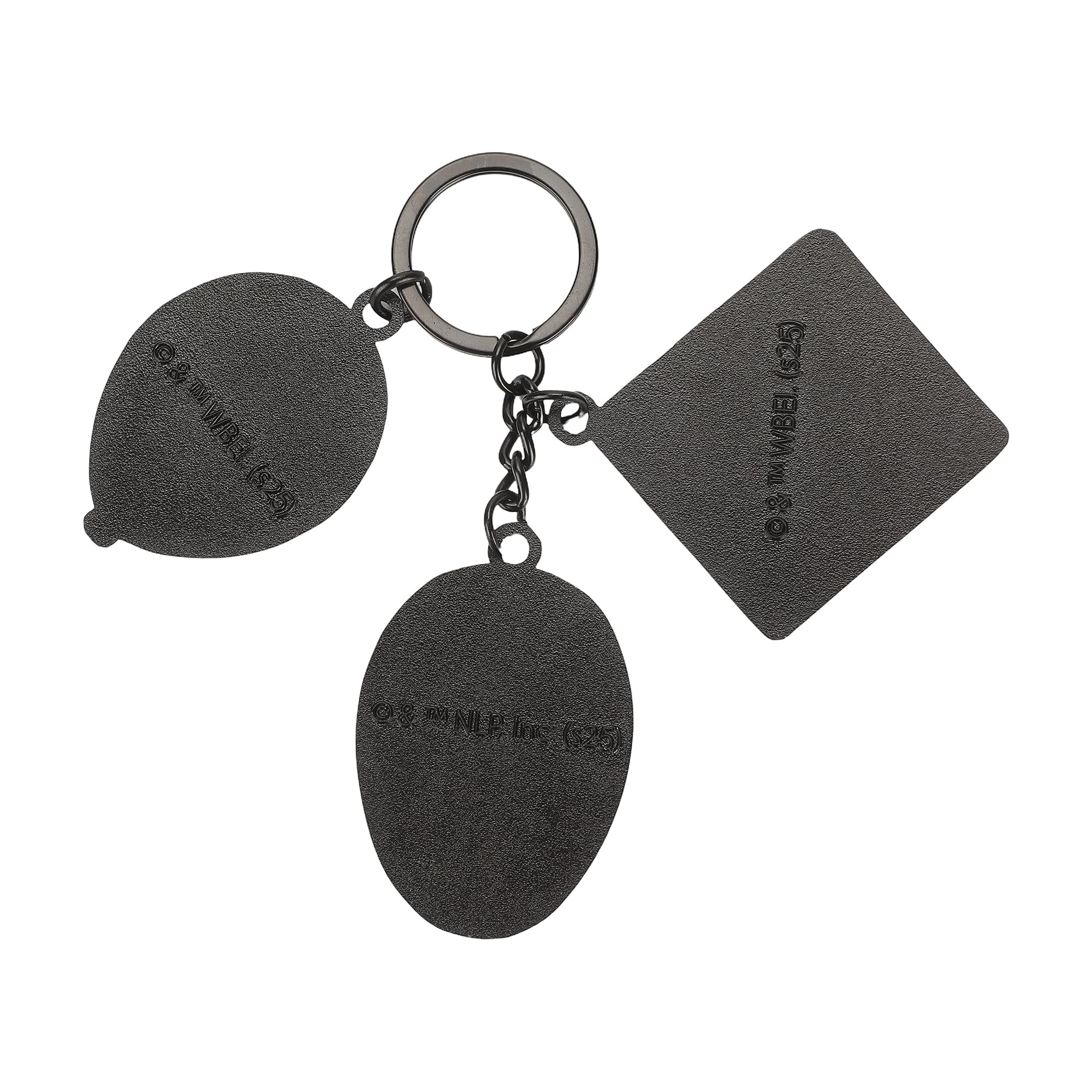 WB Horror Movies Keychain with 3 Charms, The Conjuring Annabelle It Pennywise Friday the 13th Jason, Zinc Alloy & Enamel Key Ring, Officially Licensed