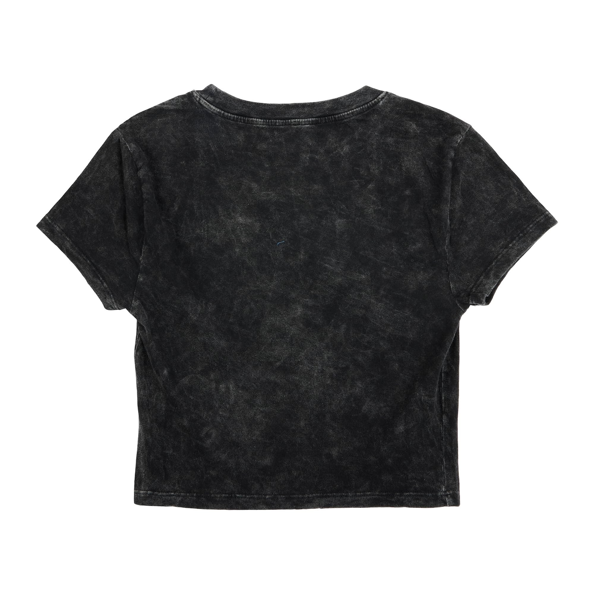Stranger Things Logo Women's Black Mineral Wash Crew Neck Short Sleeve Cropped Baby Tee