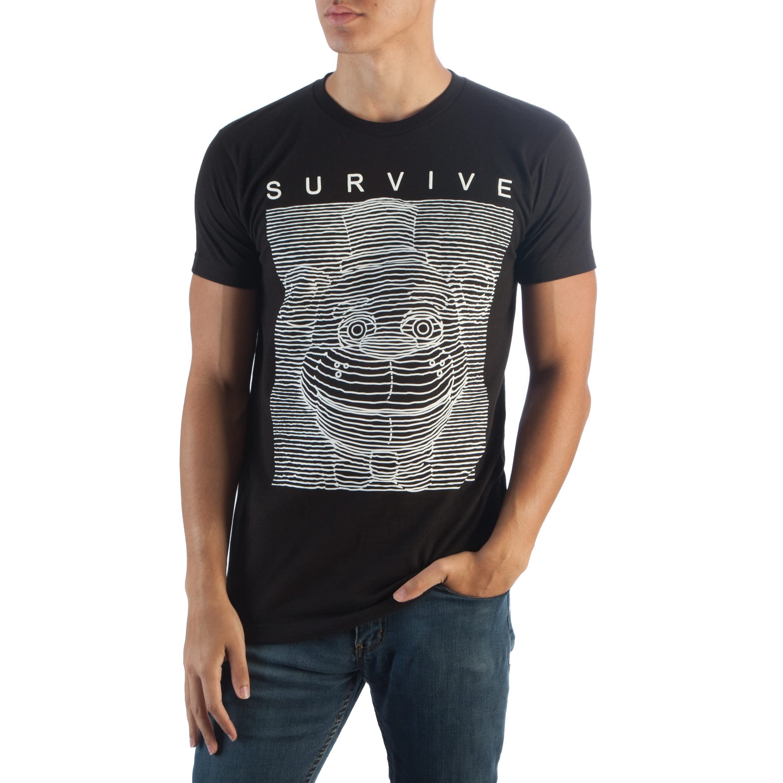 Five Nights Black and White Survive Shirt, Sketch White High Density Lines Design, T-Shirt with Message FNAF