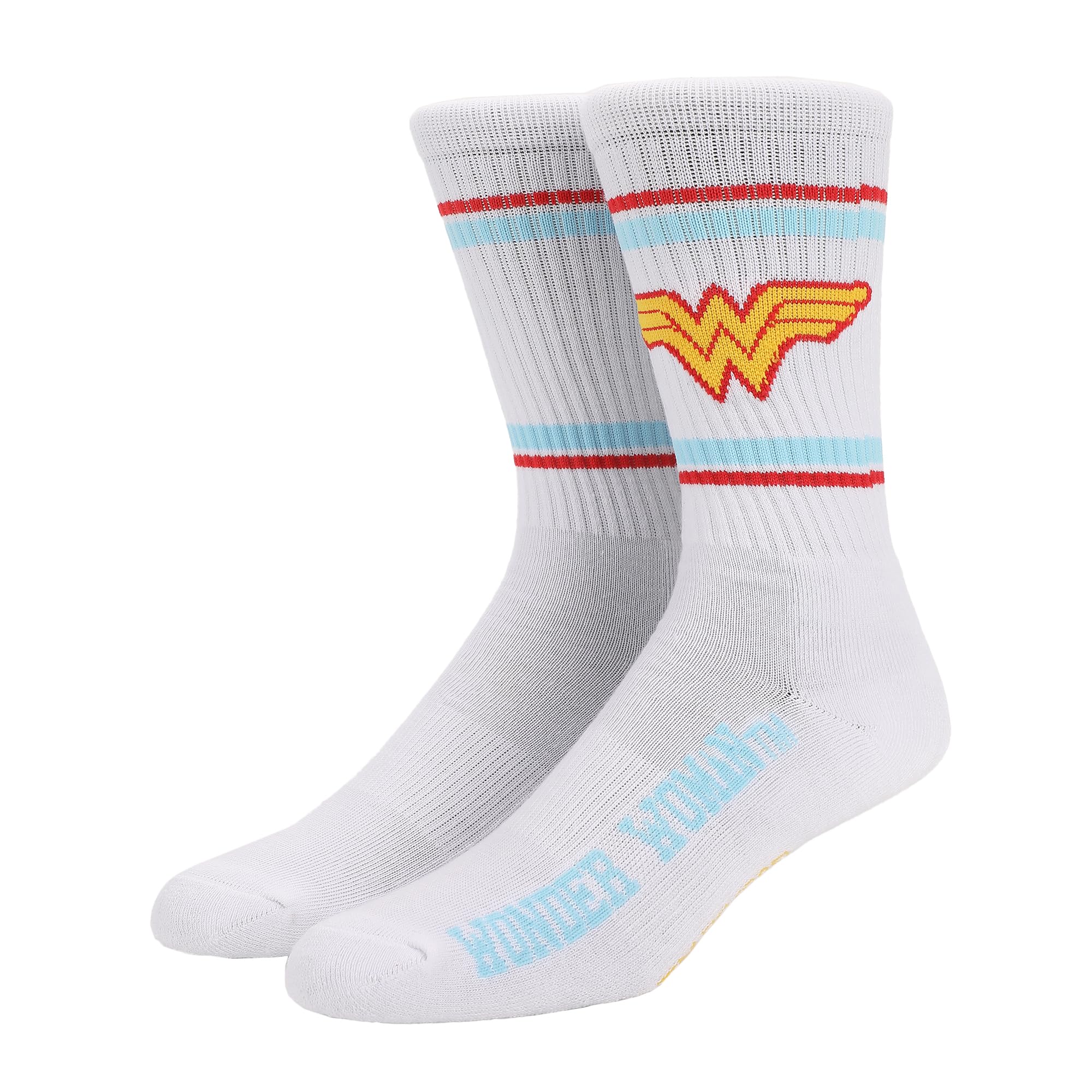 Wonder Woman Blue and Red Striped Mens Athletic Crew Socks