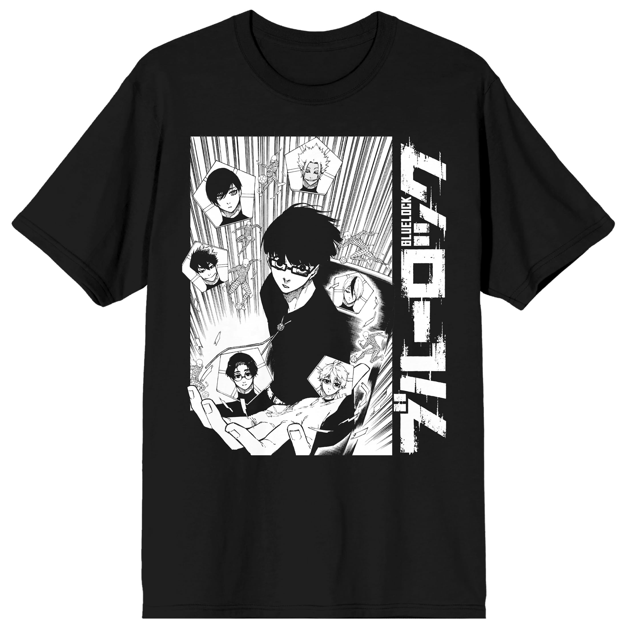 Blue Lock Manga Page Adult Black Crew Neck Short Sleeve T-shirt