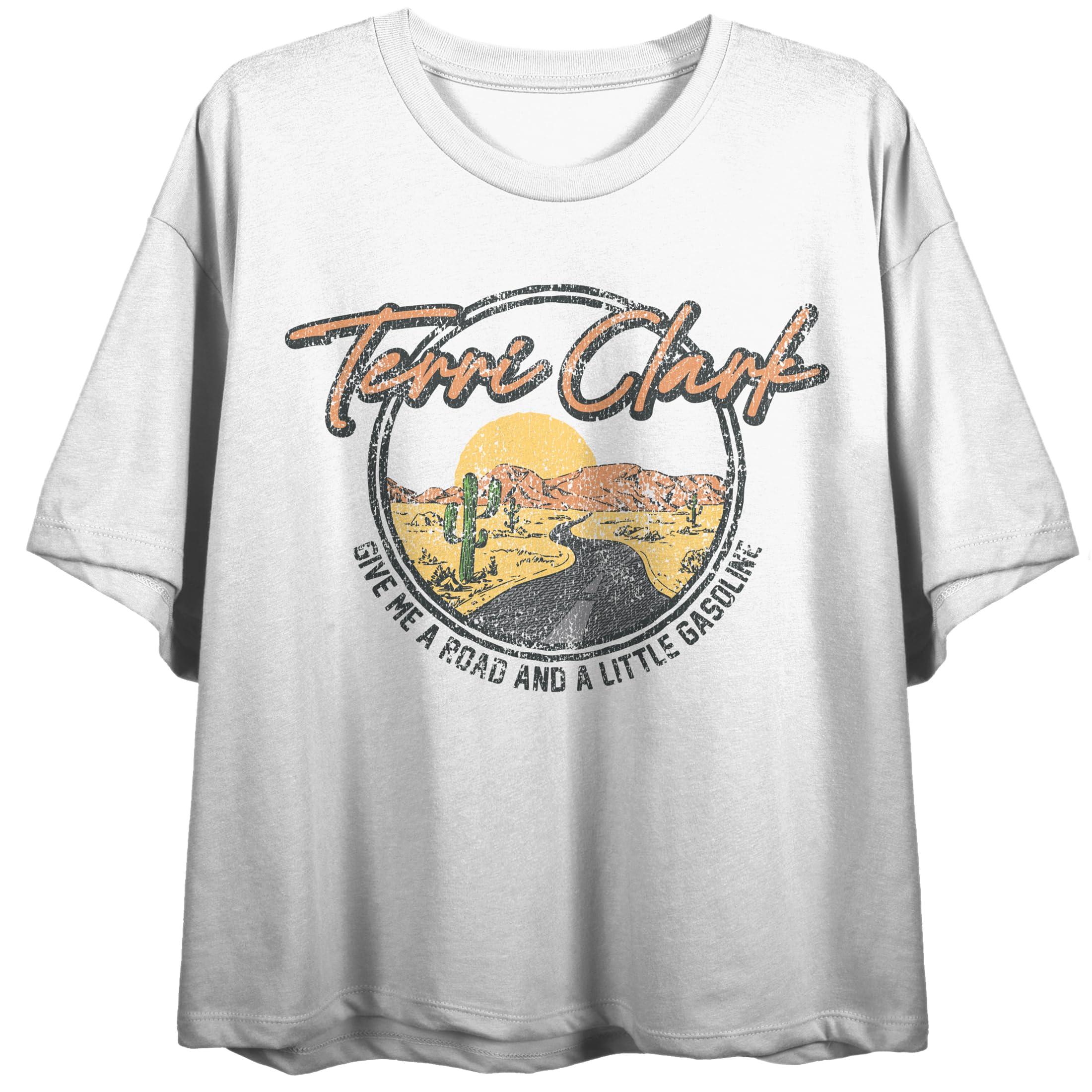 Terri Clark Give Me A Road And A Little Gasoline Crew Neck Short Sleeve Women's White Crop Top